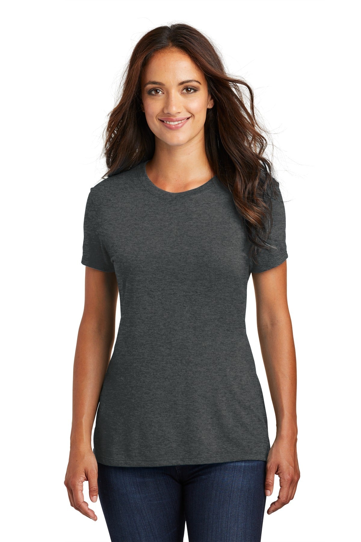 Front View of Black Frost District Women's Perfect Tri Tee. DM130L