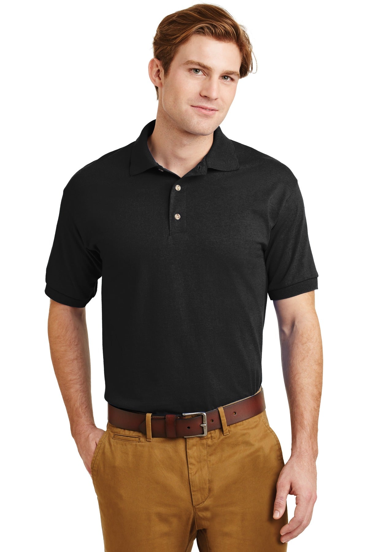 Front View of Black Gildan - DryBlend 6-Ounce Jersey Knit Sport Shirt. 8800