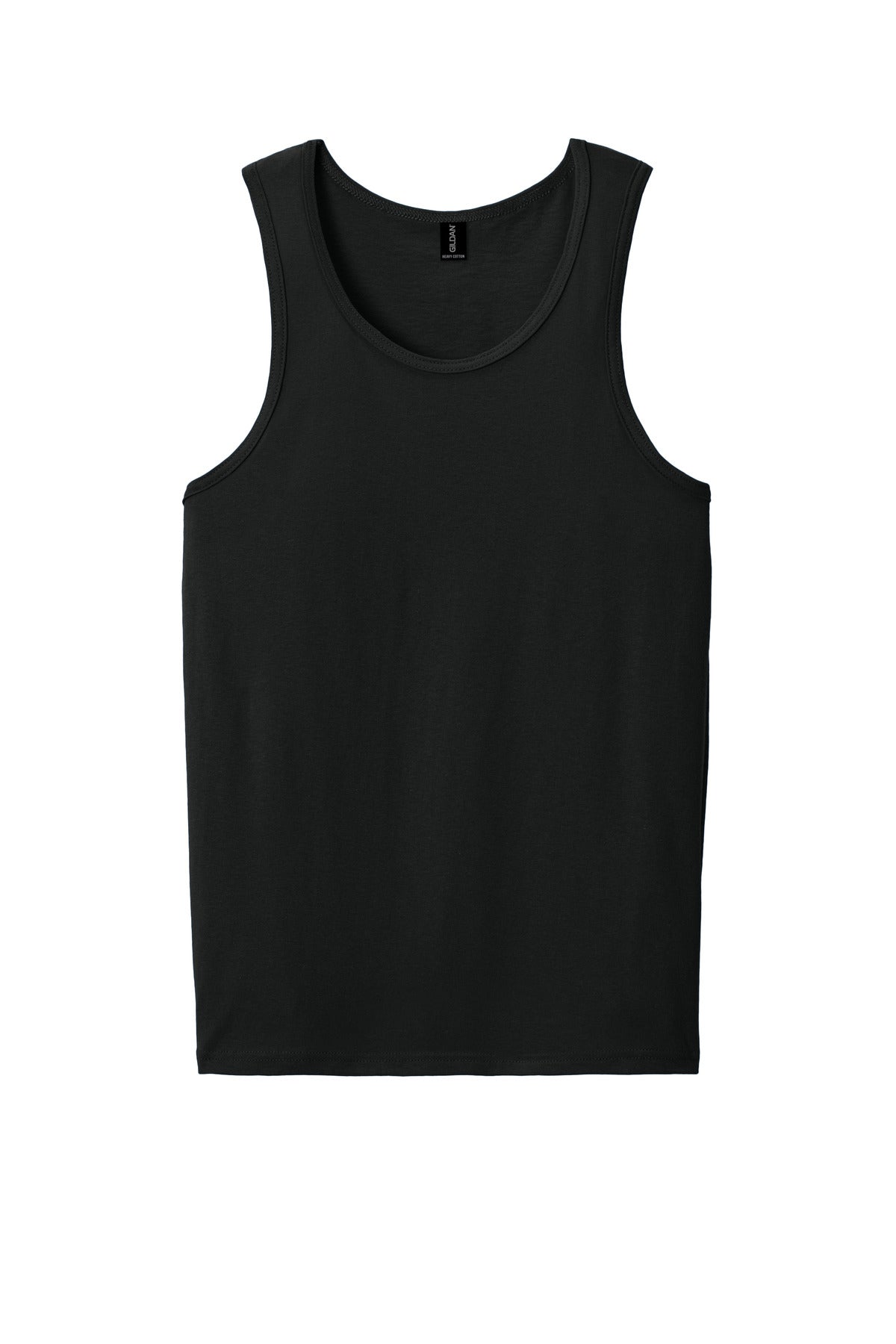 Front View of Black Gildan Heavy Cotton Tank Top. G5200