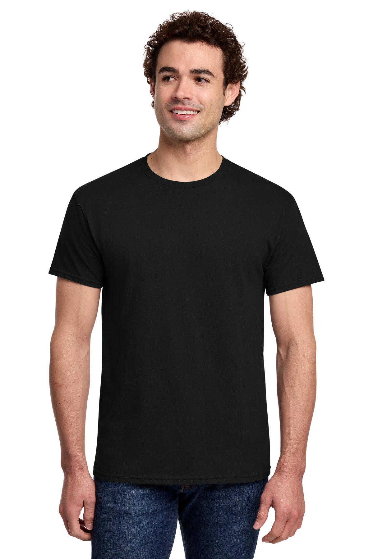Front View of Black Gildan Light Cotton Tee 3000