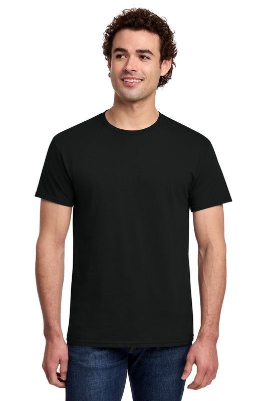 Front View of Black Gildan Light Cotton Tee 3000