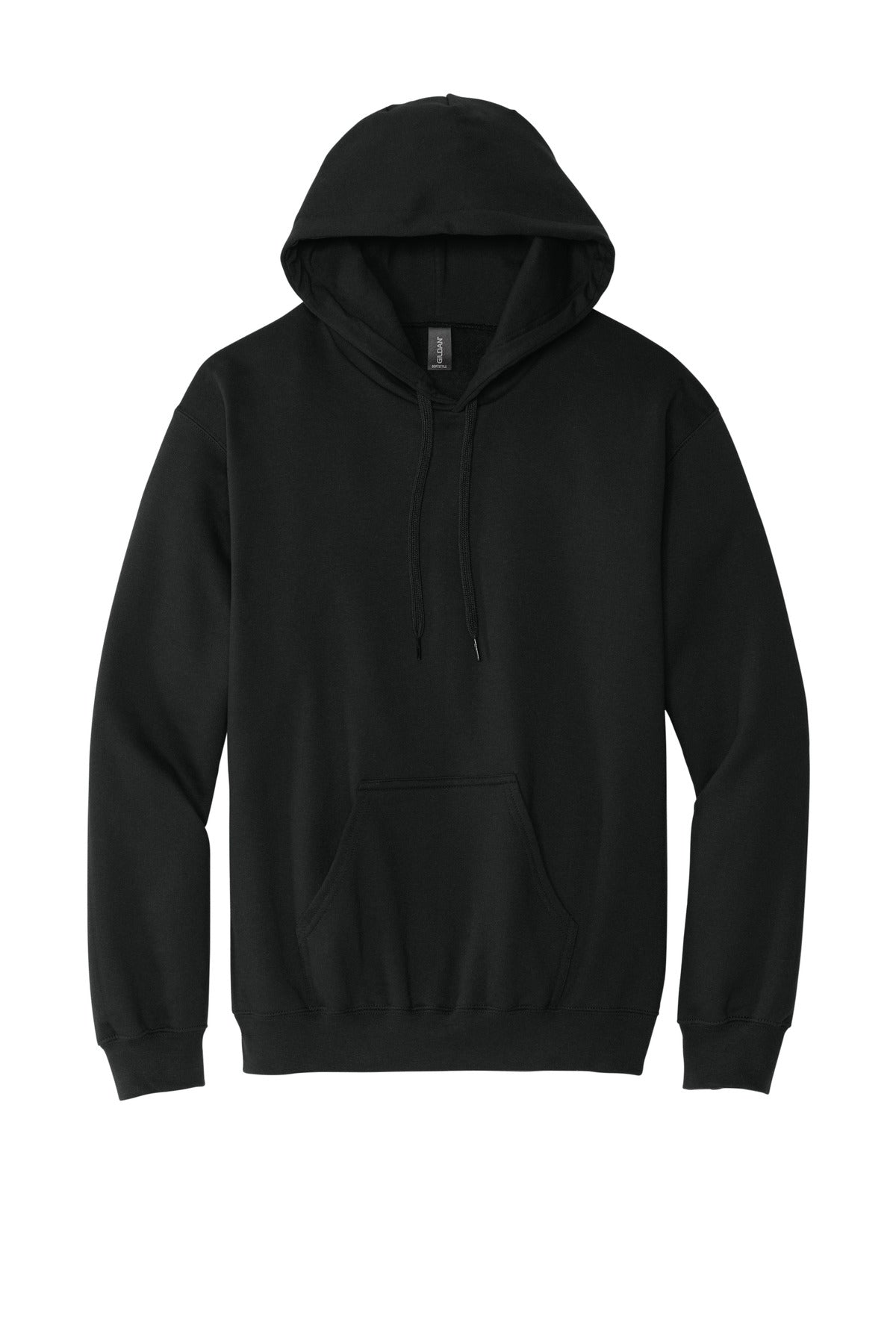 Front View of Black Gildan Softstyle Midweight Pullover Hooded Sweatshirt SF500