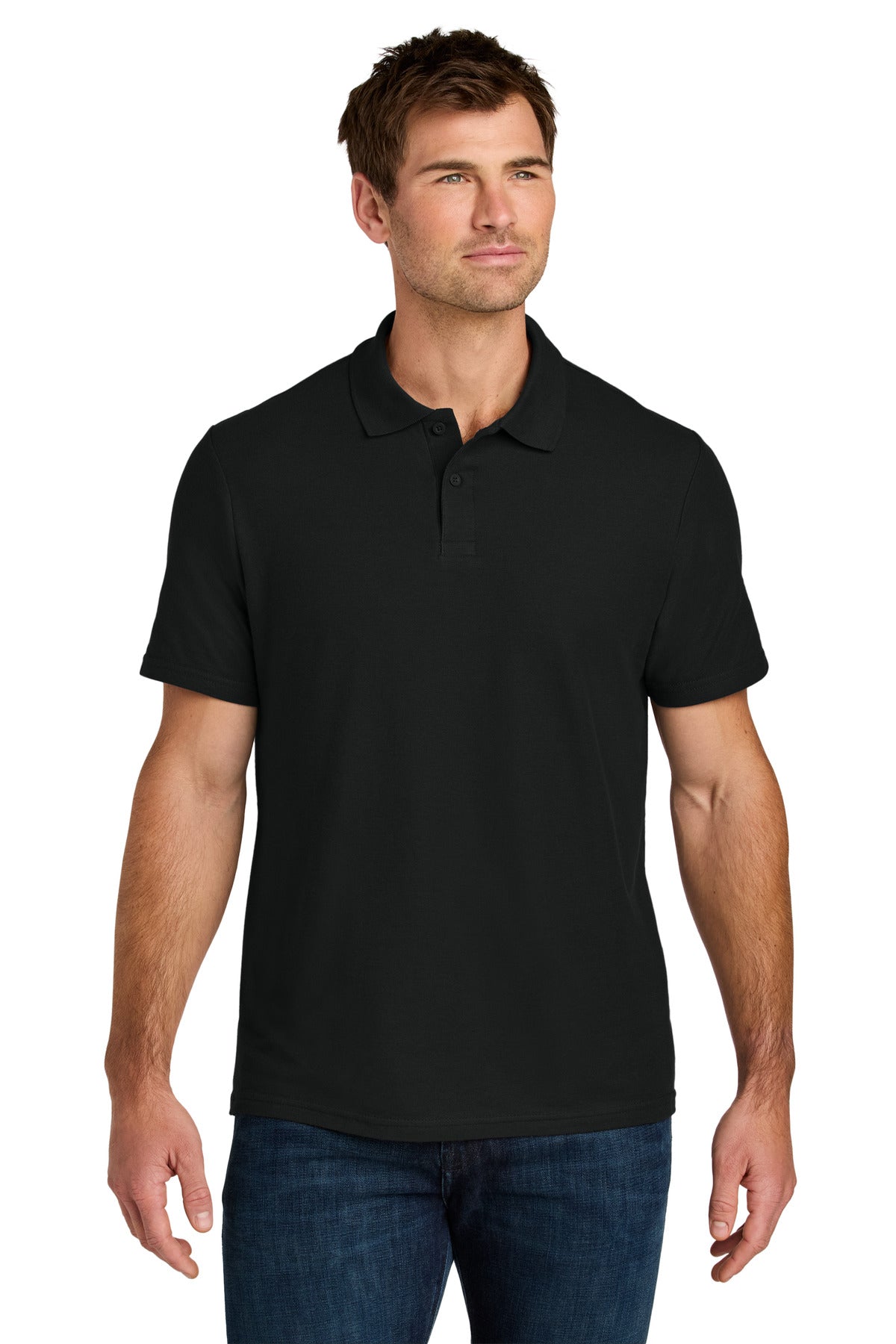 Front View of Black Gildan Softstyle Pique Polo 64800