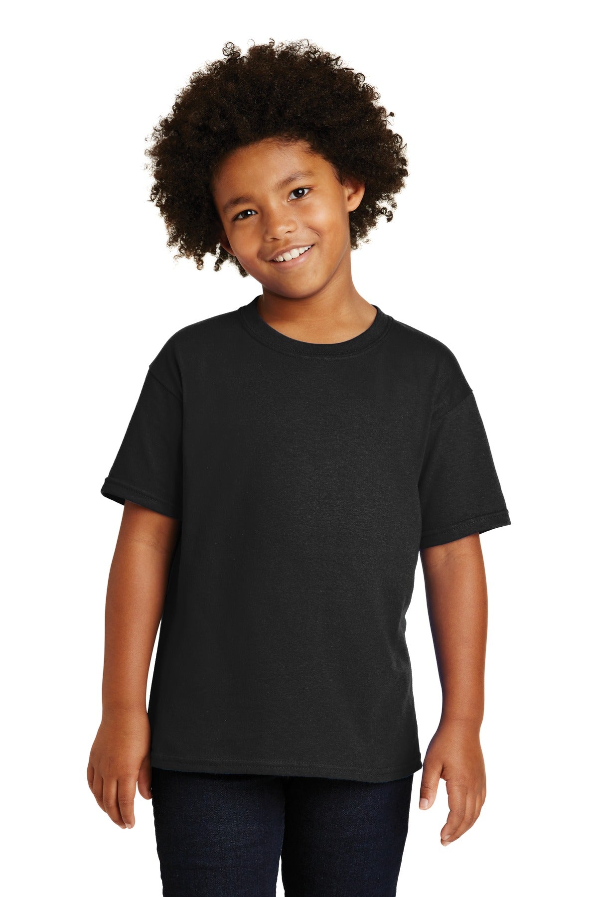 Front View of Black Gildan - Youth Heavy Cotton 100% Cotton T-Shirt. 5000B