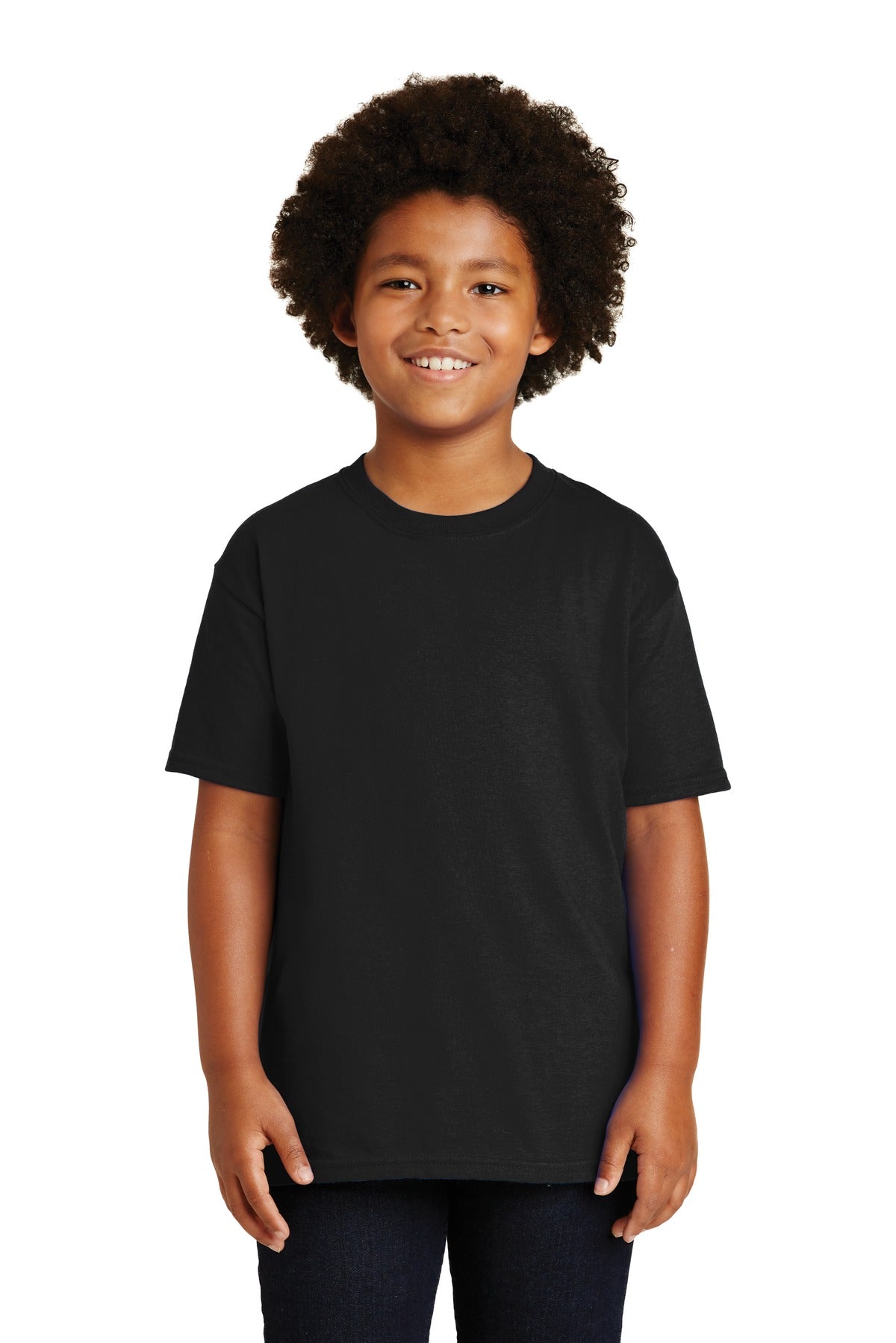 Front View of Black Gildan - Youth Ultra Cotton 100% US Cotton T-Shirt. 2000B