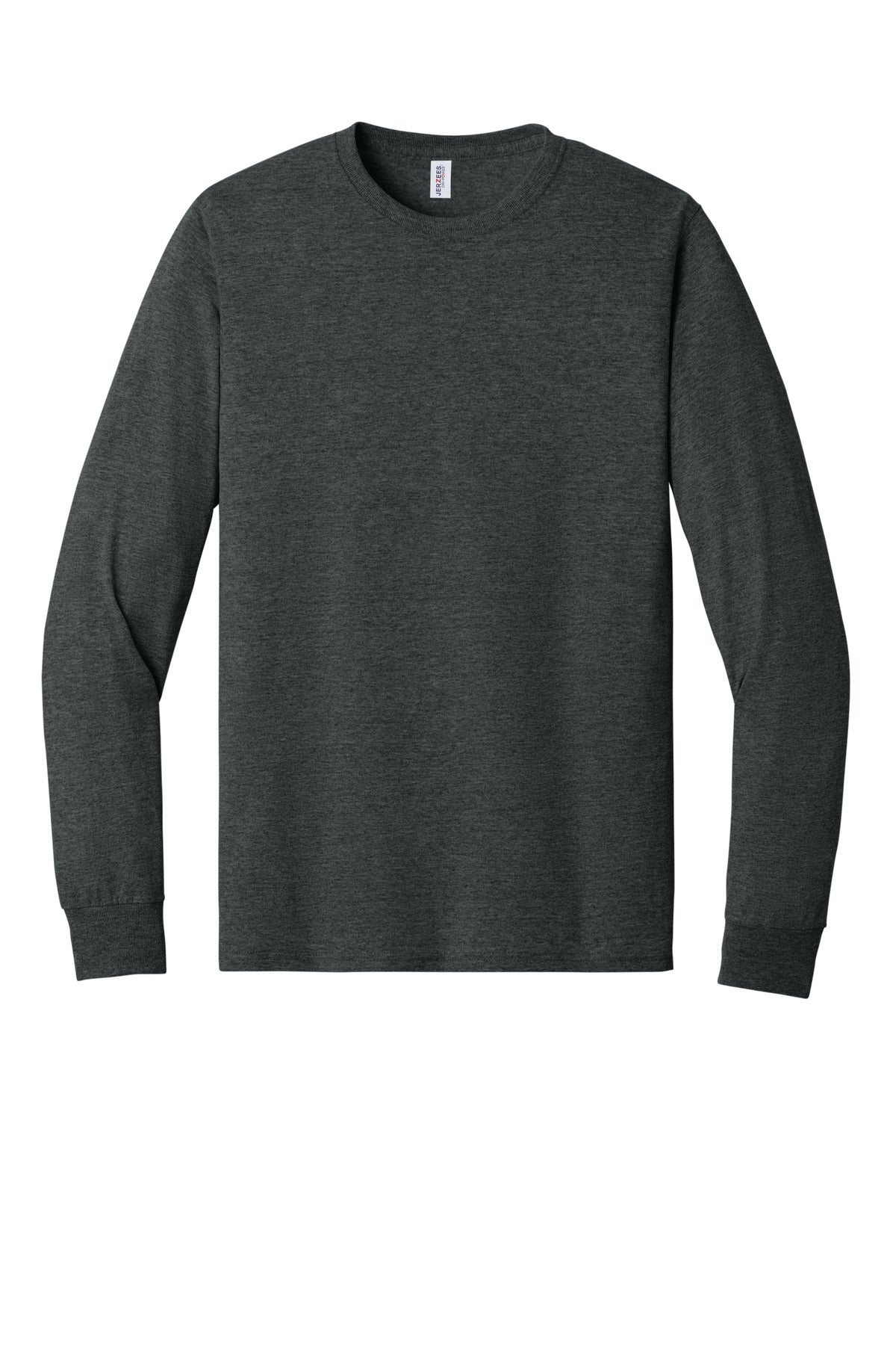 Front View of Black Heather Jerzees - Dri-Power 50/50 Cotton/Poly Long Sleeve T-Shirt. 29LS