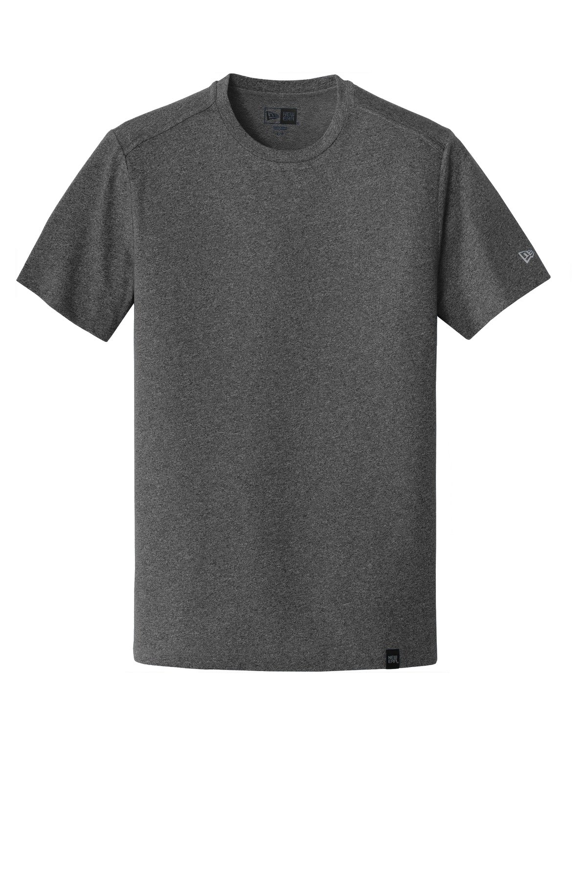 Front View of Black Heather New Era Heritage Blend Crew Tee. NEA100