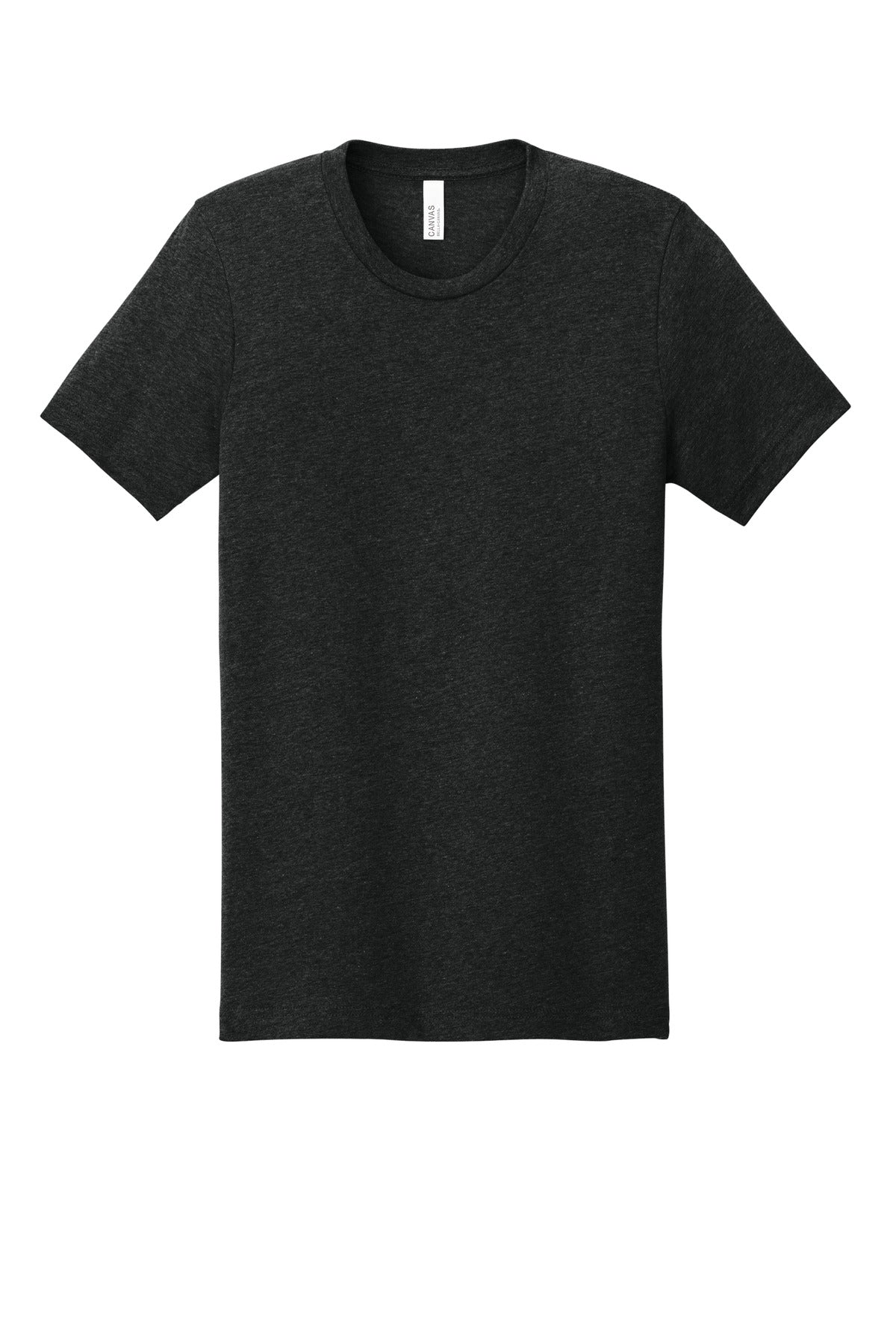 Front View of Black Ht BELLA+CANVAS Unisex Heather CVC Short Sleeve Tee. BC3001CVC