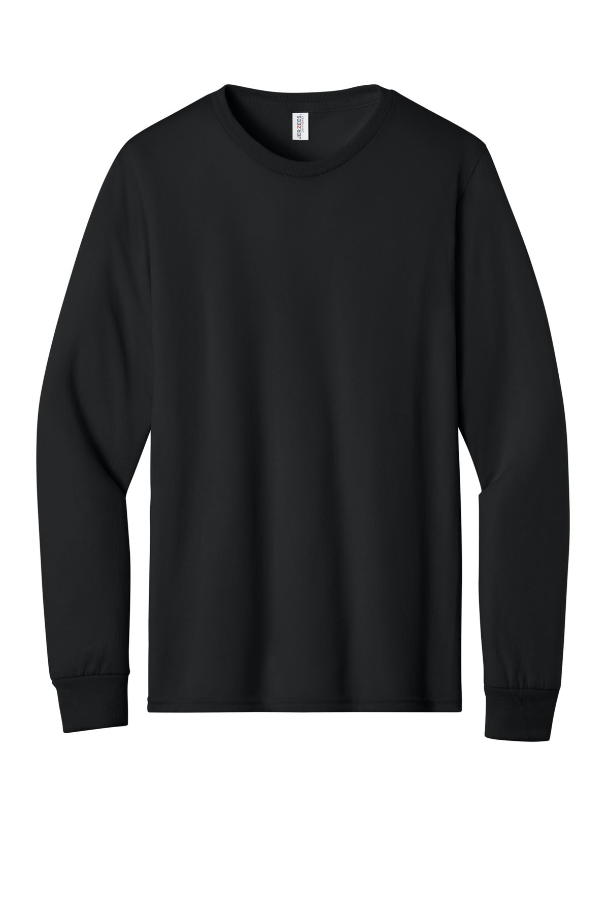 Front View of Black Jerzees Dri-Power 100% Polyester Long Sleeve T-Shirt 21LS