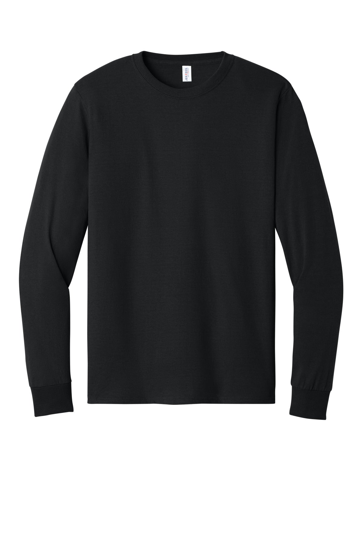 Front View of Black Jerzees - Dri-Power 50/50 Cotton/Poly Long Sleeve T-Shirt. 29LS