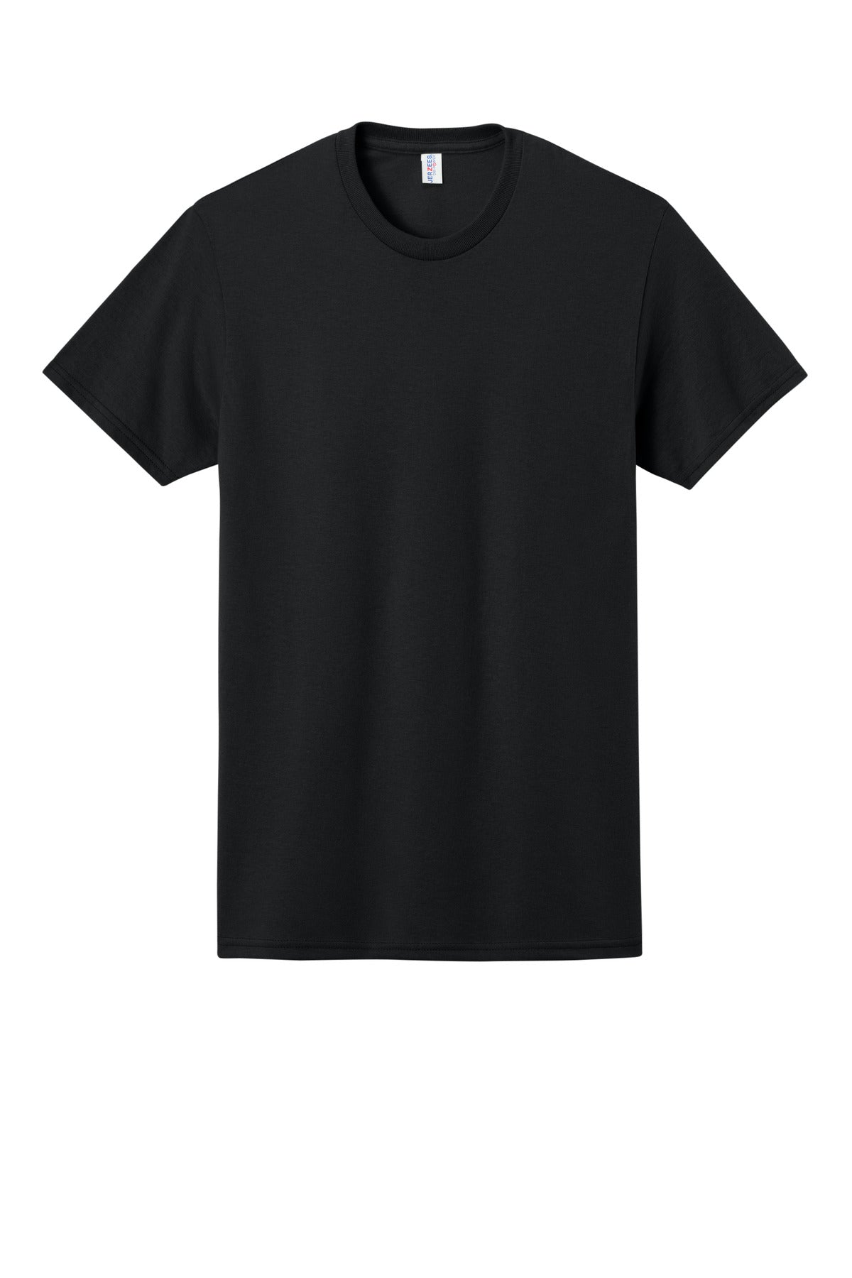 Front View of Black Jerzees - Dri-Power 50/50 Cotton/Poly T-Shirt. 29M