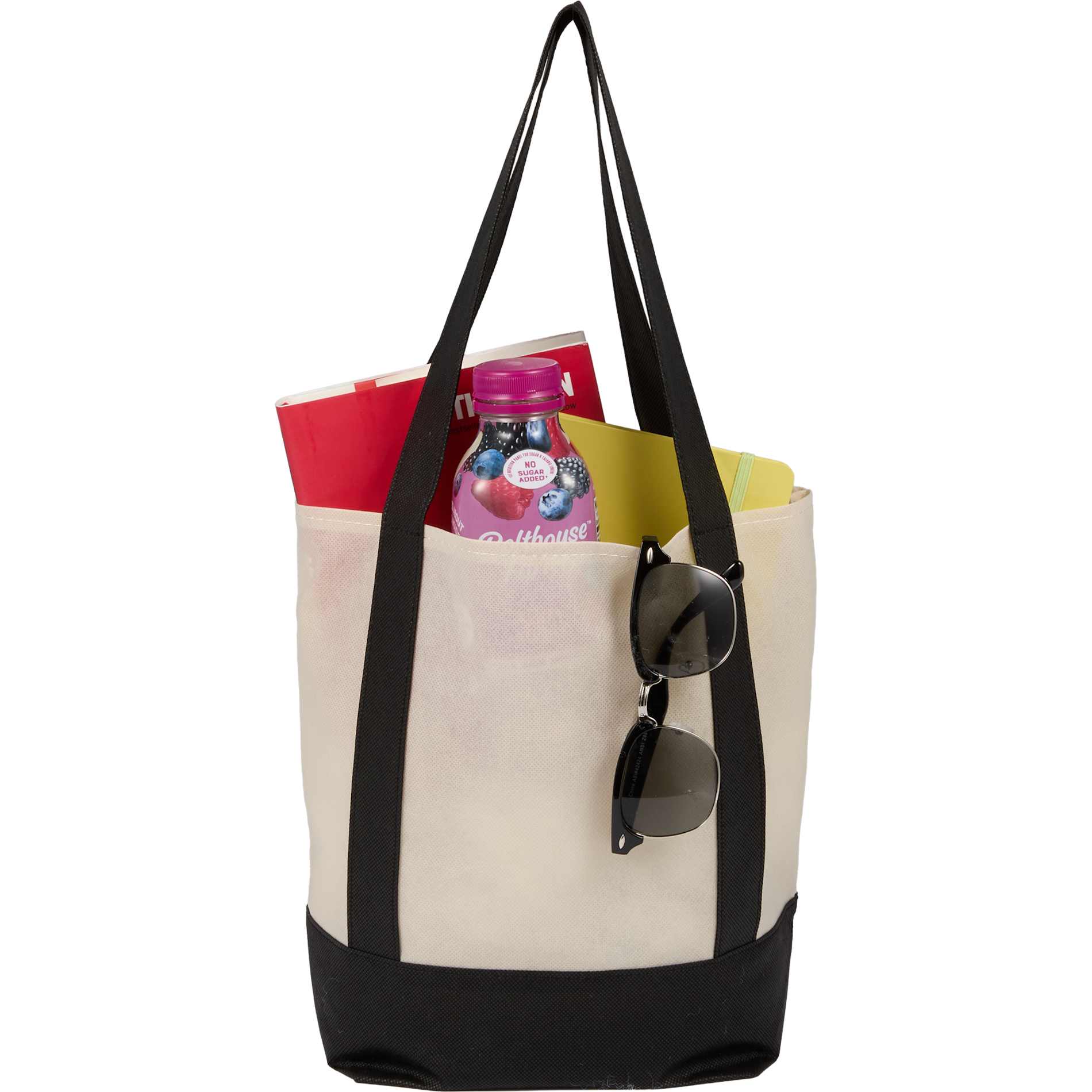 Front View of Black Mini Non Woven LighthouseTote plain