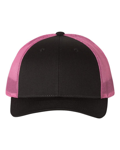 Front View of Black/ Neon Pink Low Pro Trucker Cap - 115