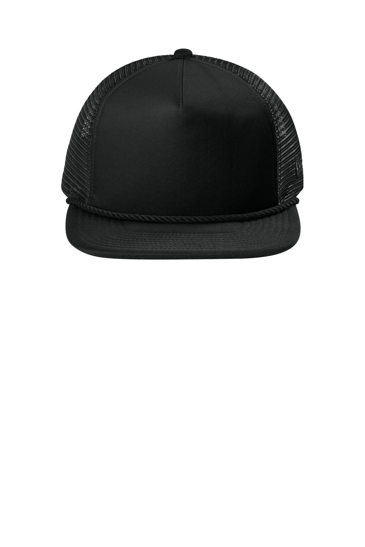 Front View of Black New Era Foam Rope Trucker Cap NE410
