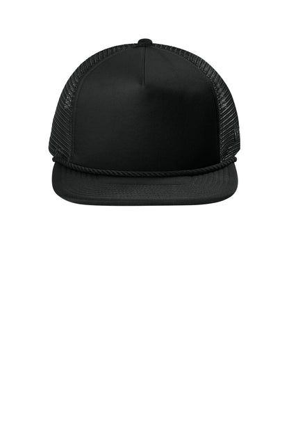 Front View of Black New Era Foam Rope Trucker Cap NE410