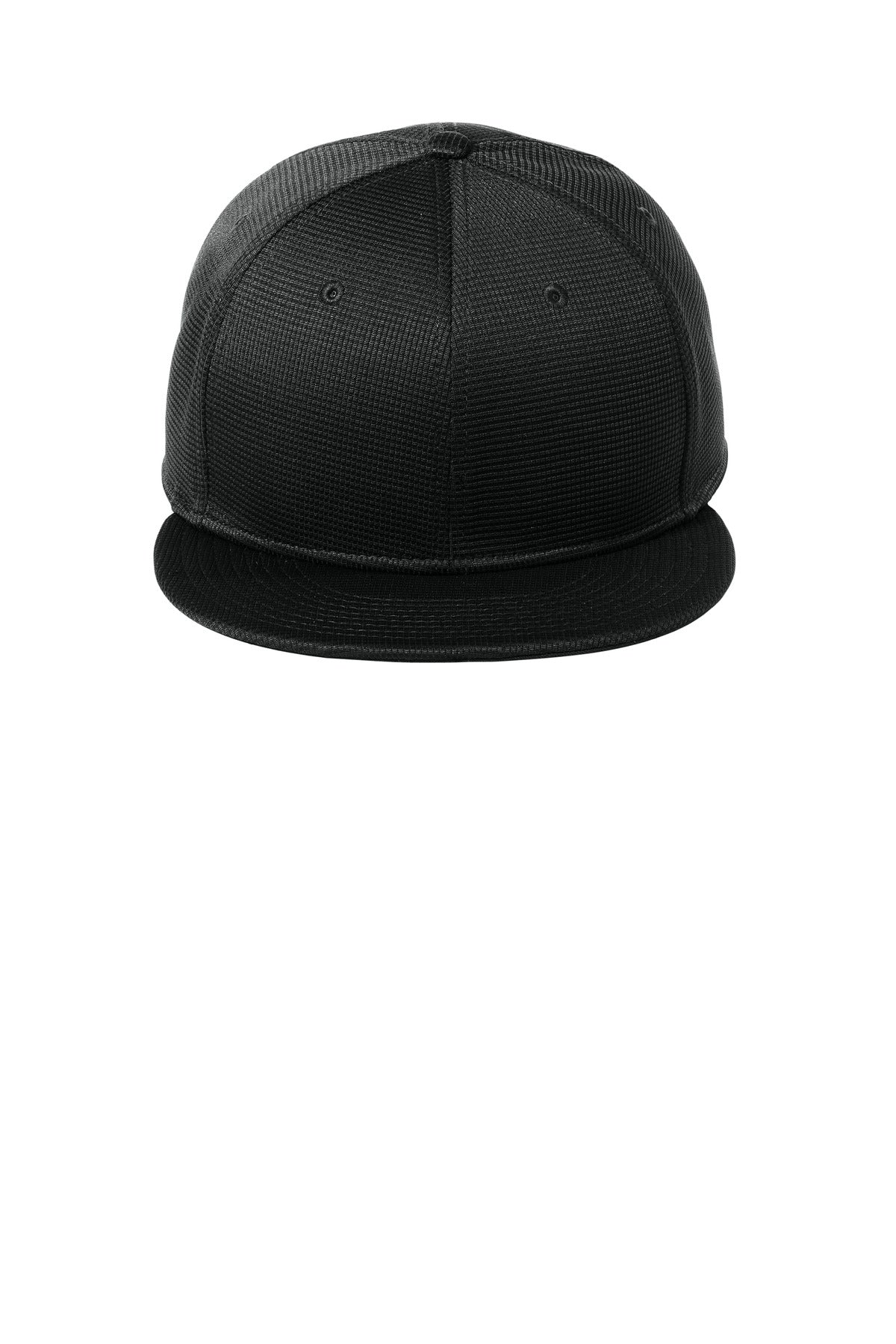 Front View of Black New Era Pivot Flat Bill Snapback Cap NE409