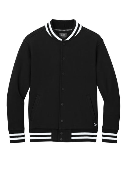 Front View of Black New Era Varsity Heavyweight Fleece Jacket NEA560