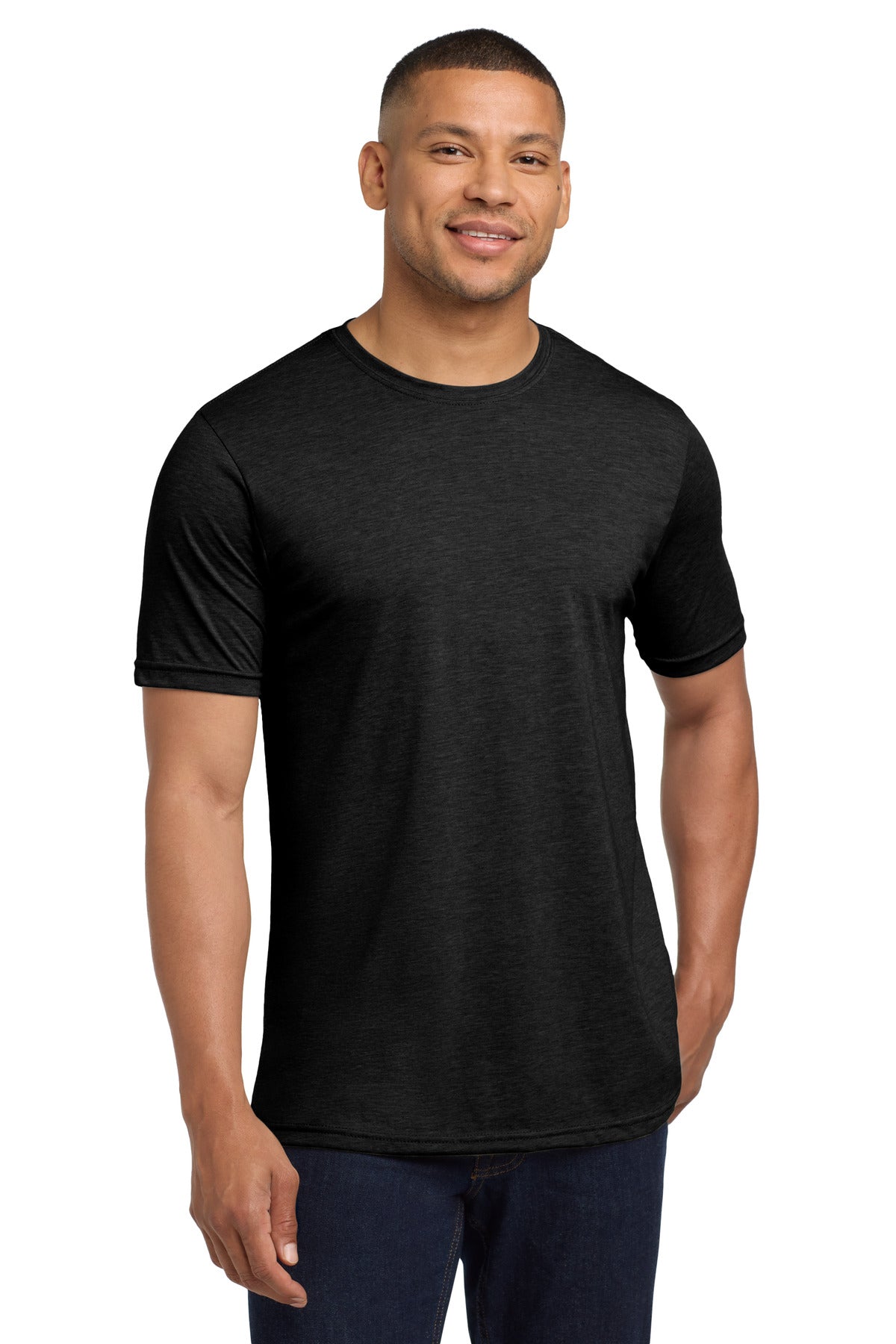 Front View of Black Next Level Apparel Adult Poly/Cotton Tee. NL6200
