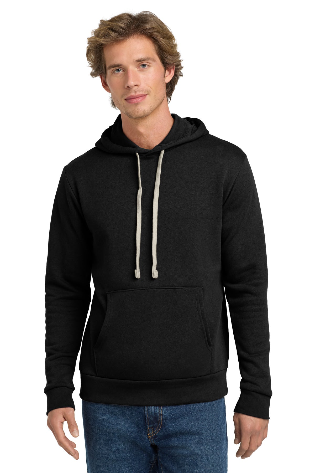Front View of Black Next Level Apparel Adult Santa Barbara Pullover Hoodie. NL9303