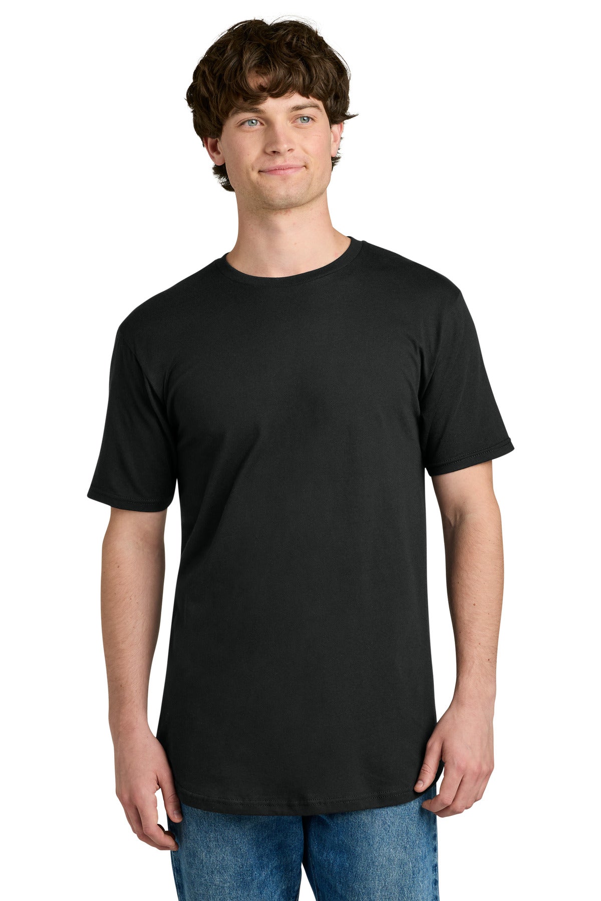 Front View of Black Next Level Apparel Cotton Long Body Tee NL3602