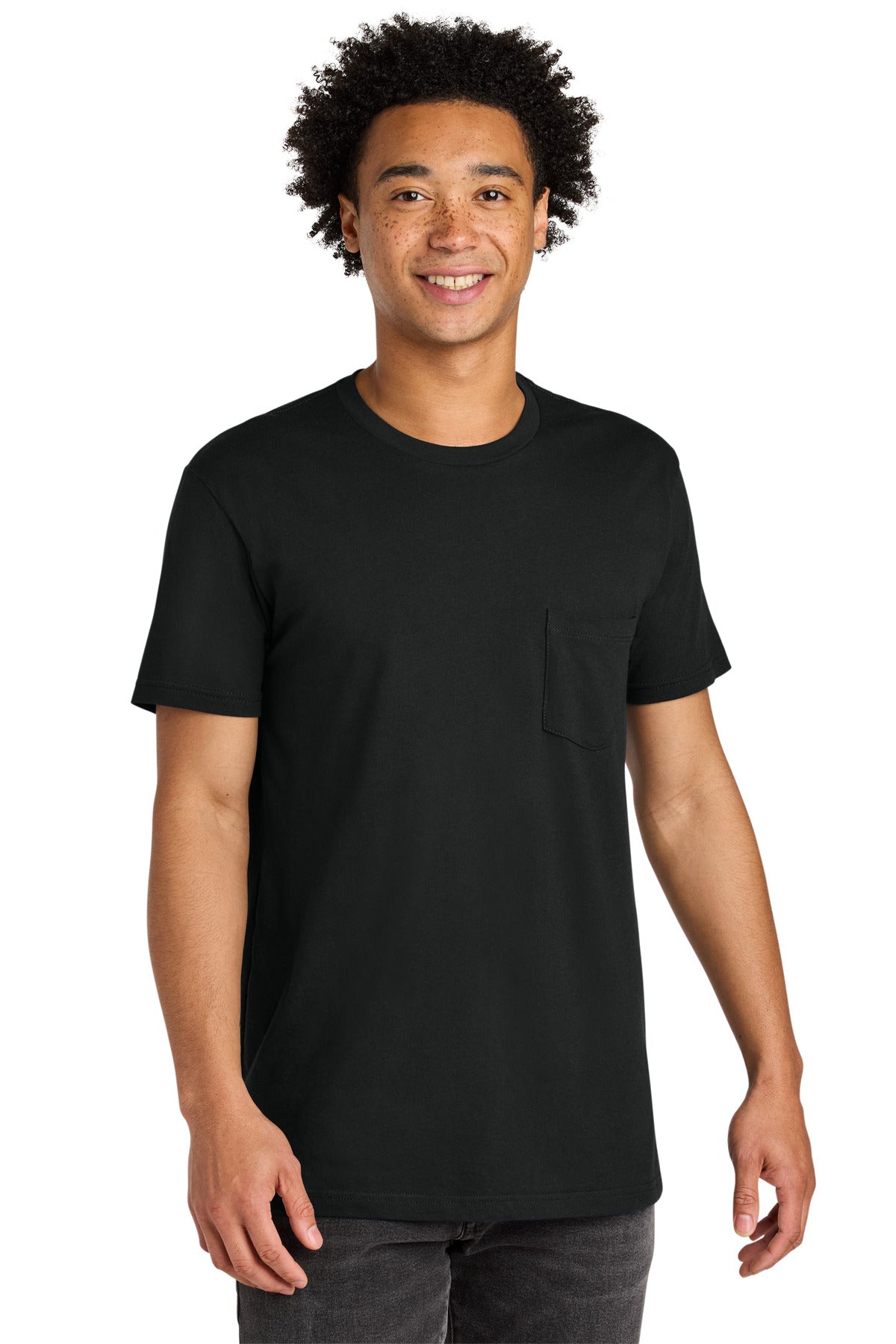 Front View of Black Next Level Apparel Cotton Pocket Tee NL3605