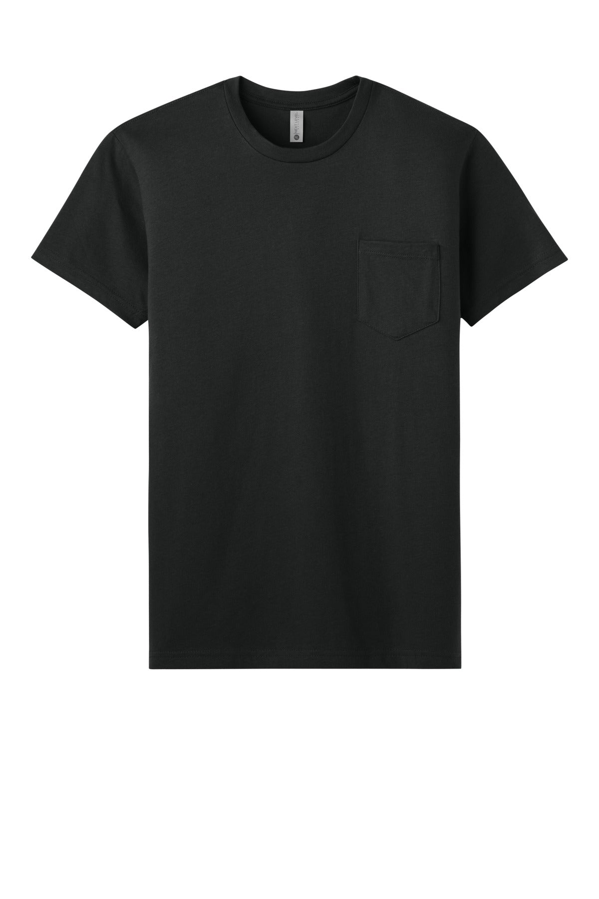 Front View of Black Next Level Apparel Cotton Pocket Tee NL3605