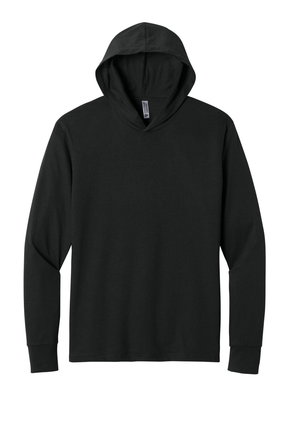 Front View of Black Next Level Apparel CVC Long Sleeve Hoodie NL6221