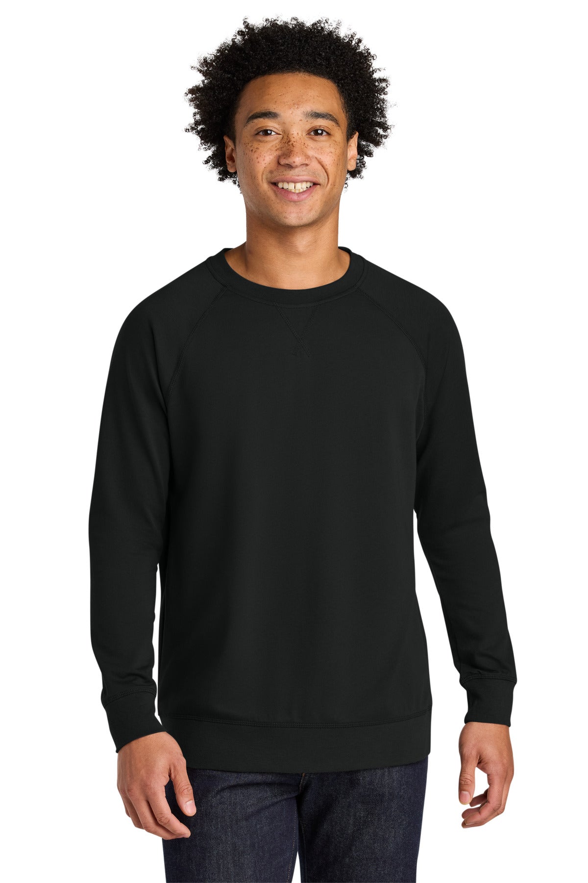 Front View of Black Next Level Apparel Laguna Raglan Sweatshirt NL9000