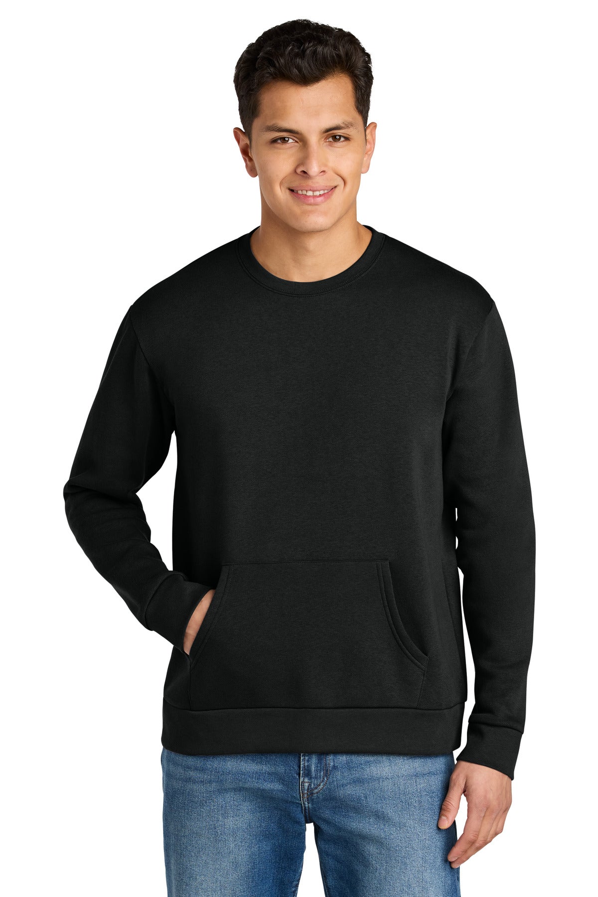 Front View of Black Next Level Apparel Santa Barbara Pocket Sweatshirt NL9001