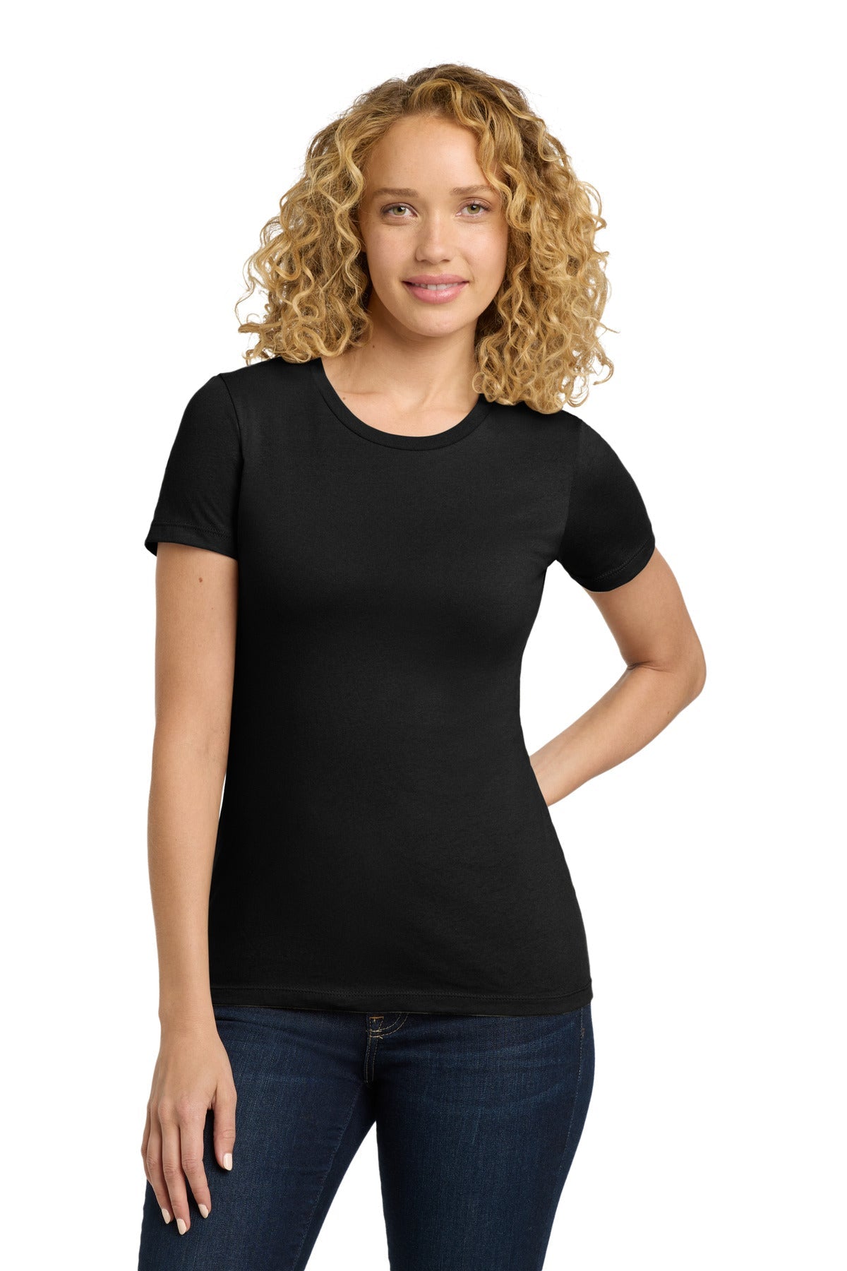 Front View of Black Next Level Apparel Women's Cotton Tee. NL3900
