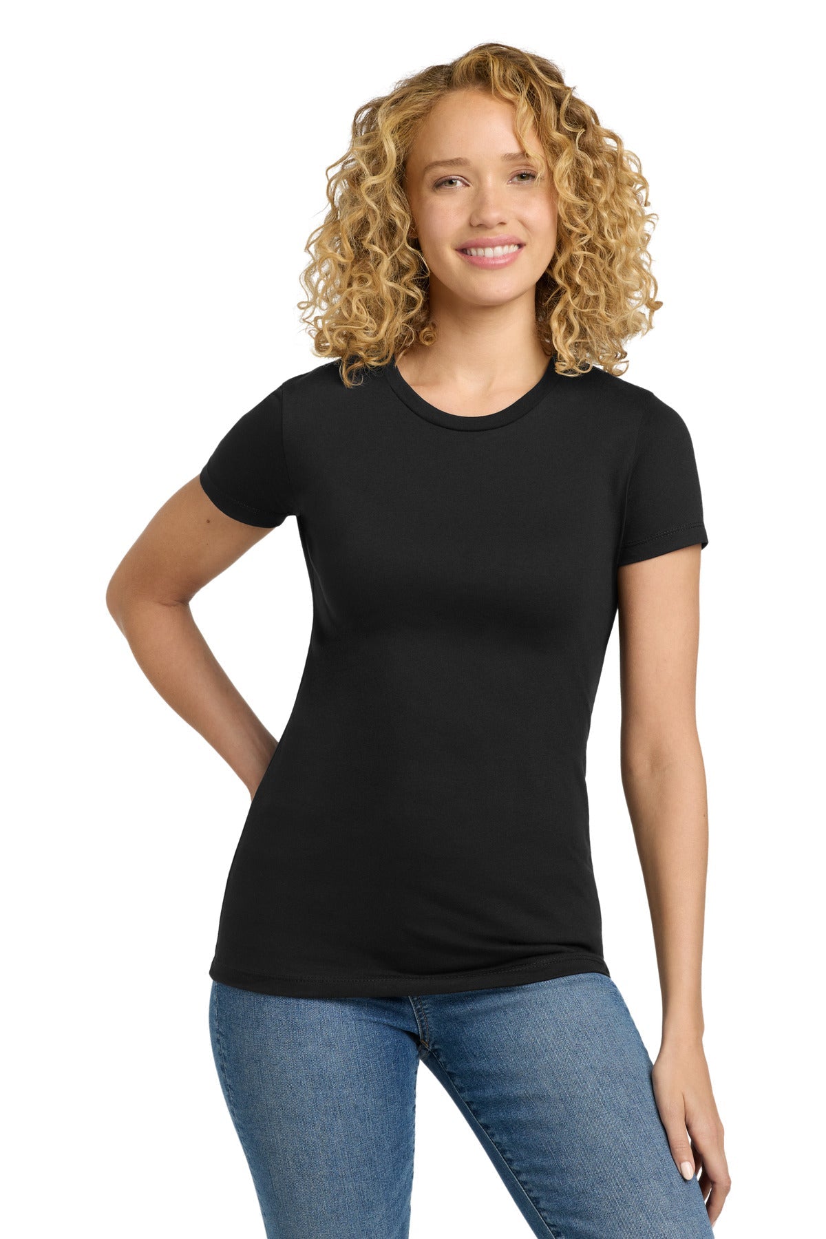 Front View of Black Next Level Apparel Women's CVC Tee. NL6610