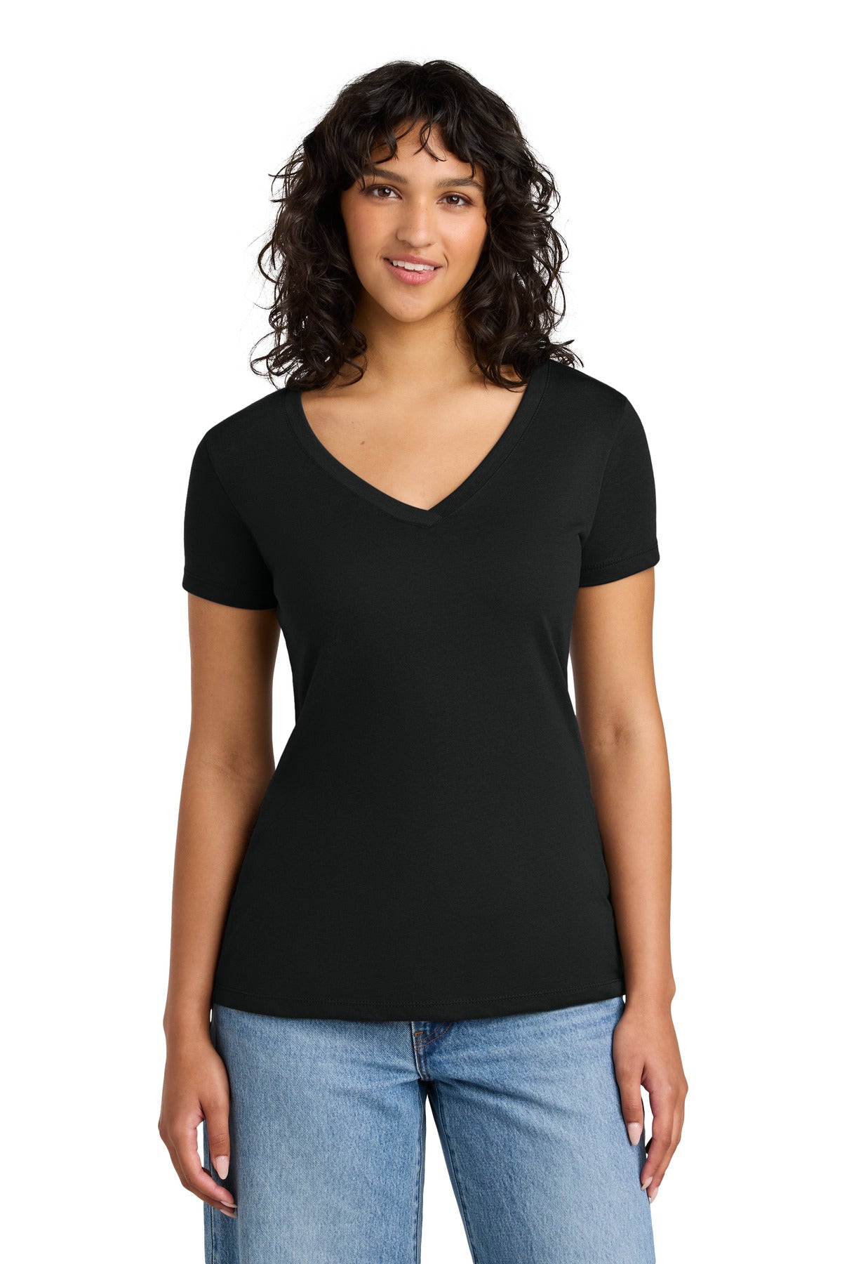 Front View of Black Next Level Apparel Women's Ideal V-Neck Tee NL1540