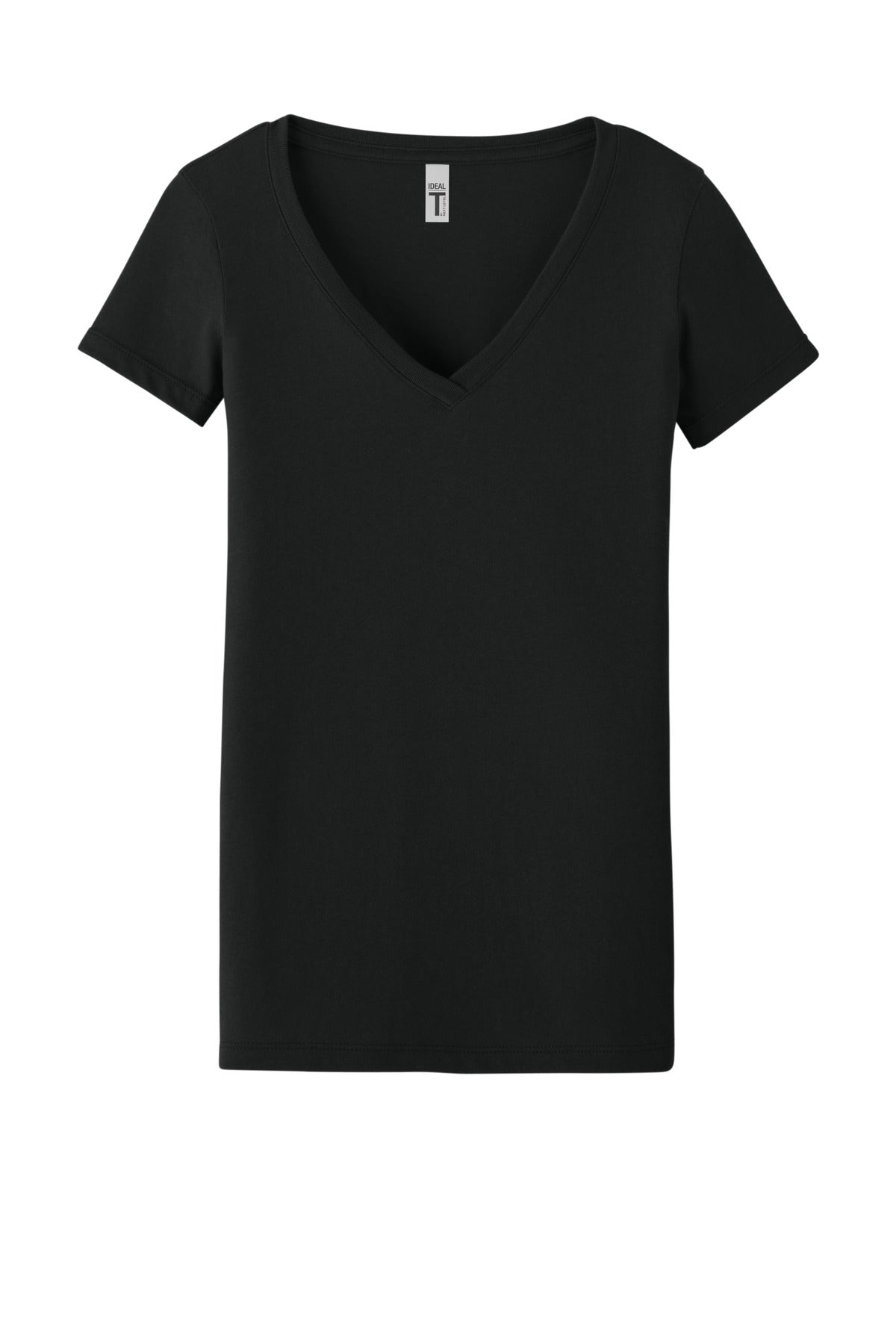 Front View of Black Next Level Apparel Women's Ideal V-Neck Tee NL1540