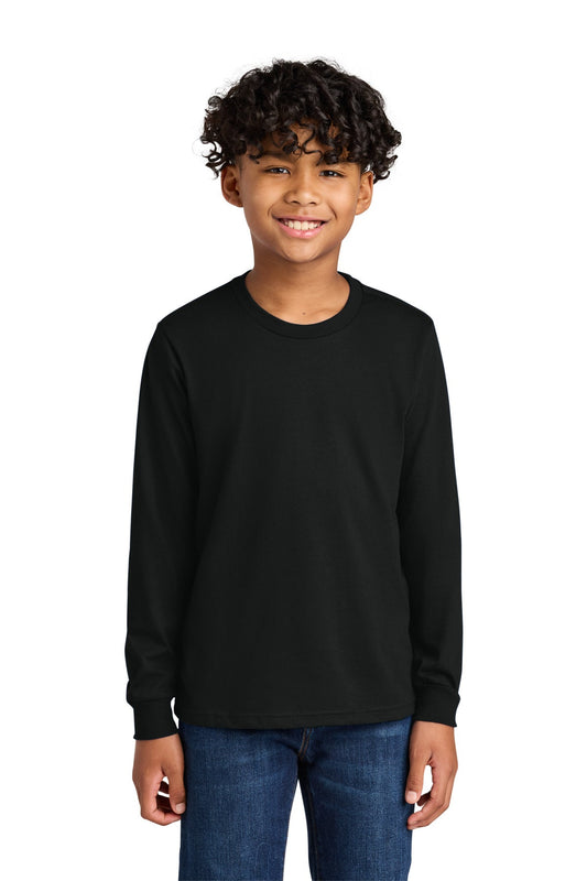 Front View of Black Next Level Apparel Youth Cotton Long Sleeve Tee NL3311