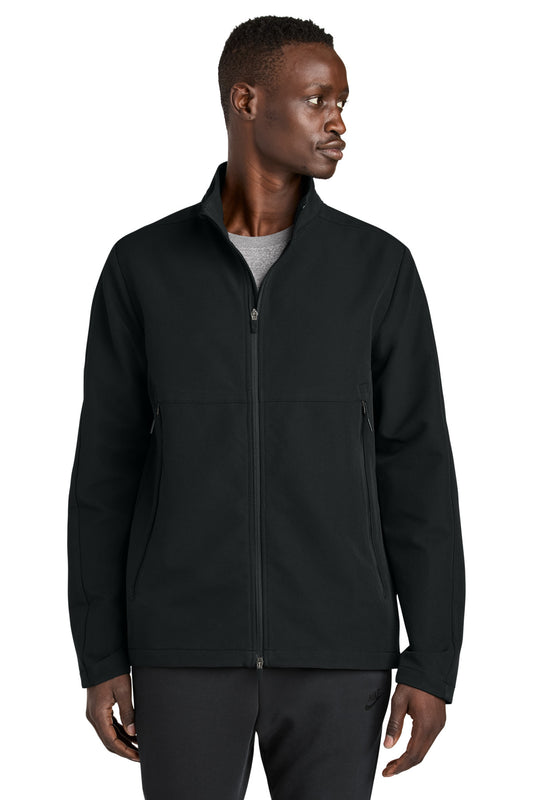 Front View of Black Nike Full-Zip Soft Shell Jacket NKHM7926
