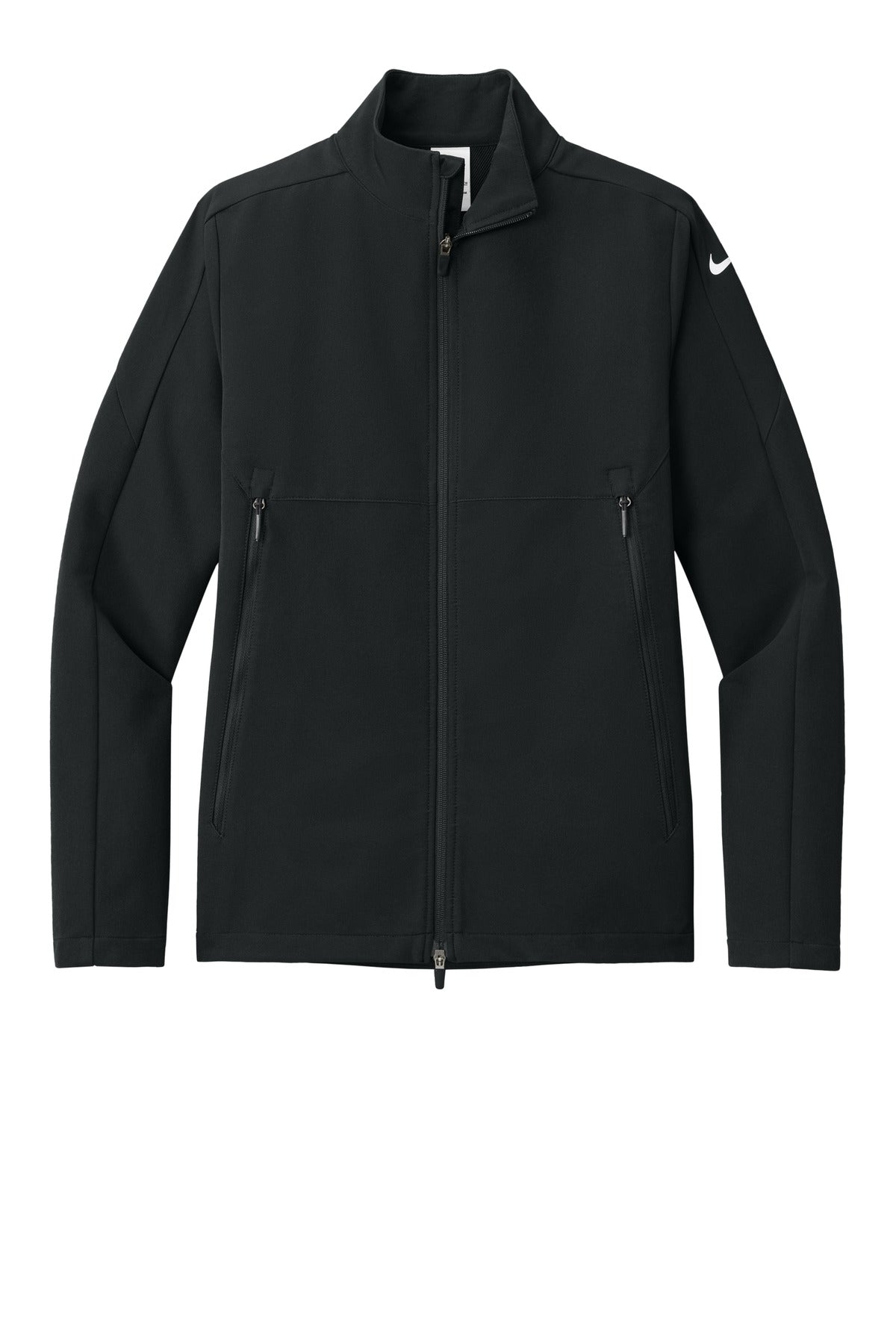 Front View of Black Nike Full-Zip Soft Shell Jacket NKHM7926
