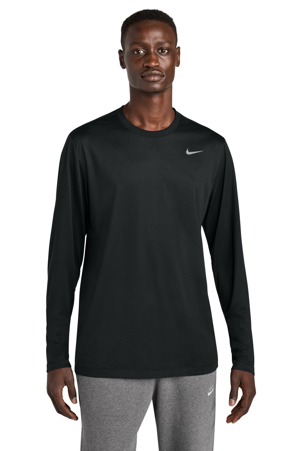 Front View of Black Nike Team rLegend Long Sleeve Tee NKHQ4550