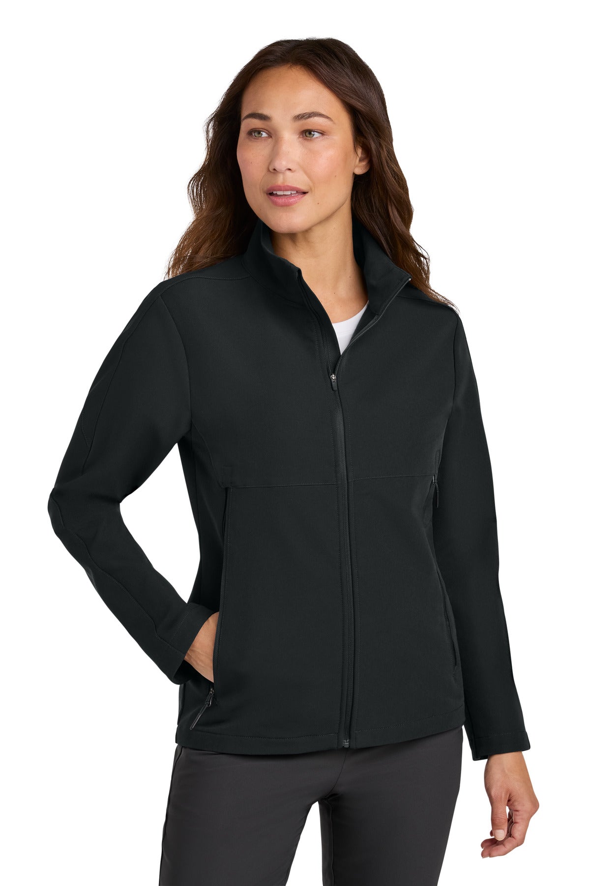 Front View of Black Nike Women's Full-Zip Soft Shell Jacket NKHM7937