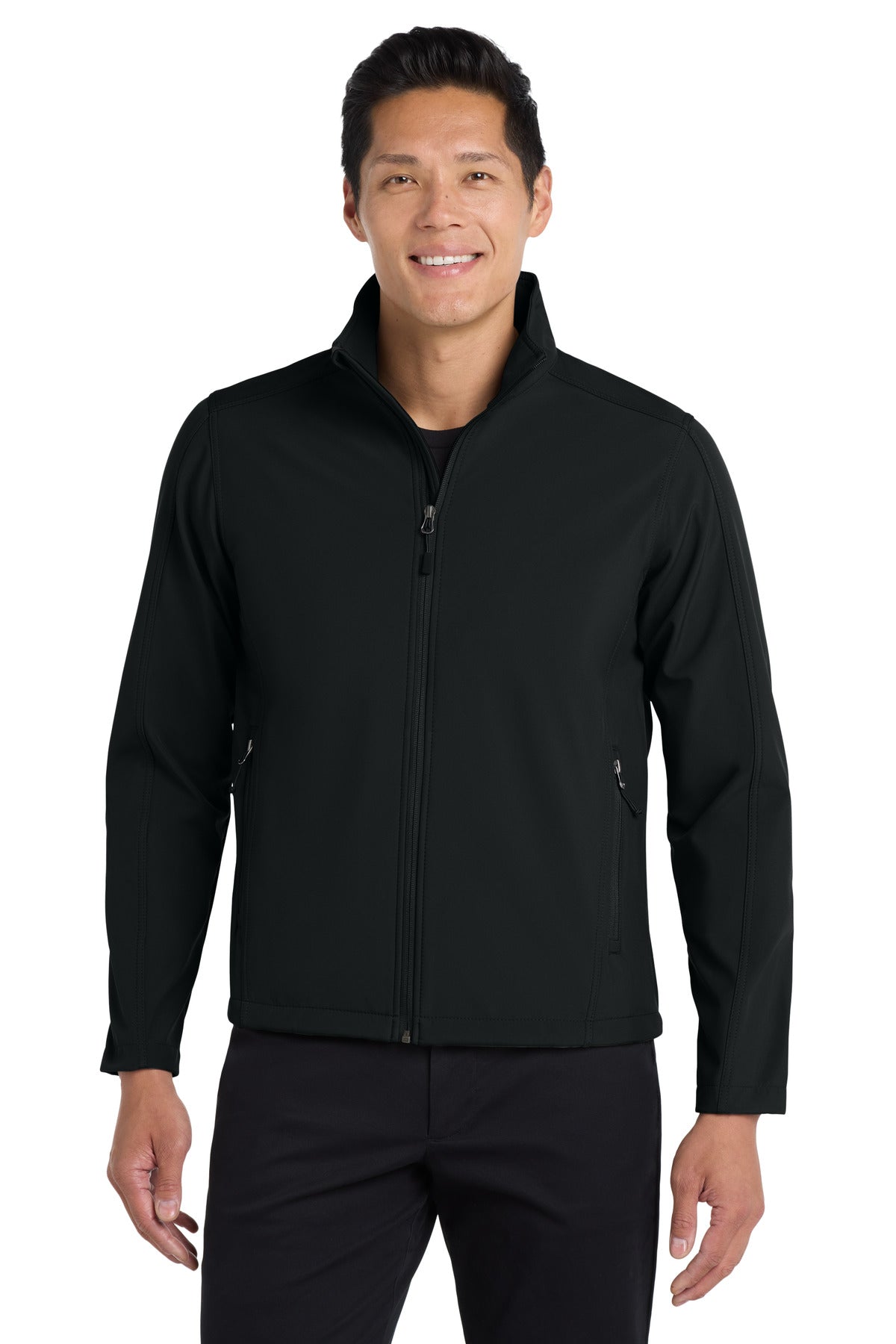 Front View of Black Port Authority Core Soft Shell Jacket. J317