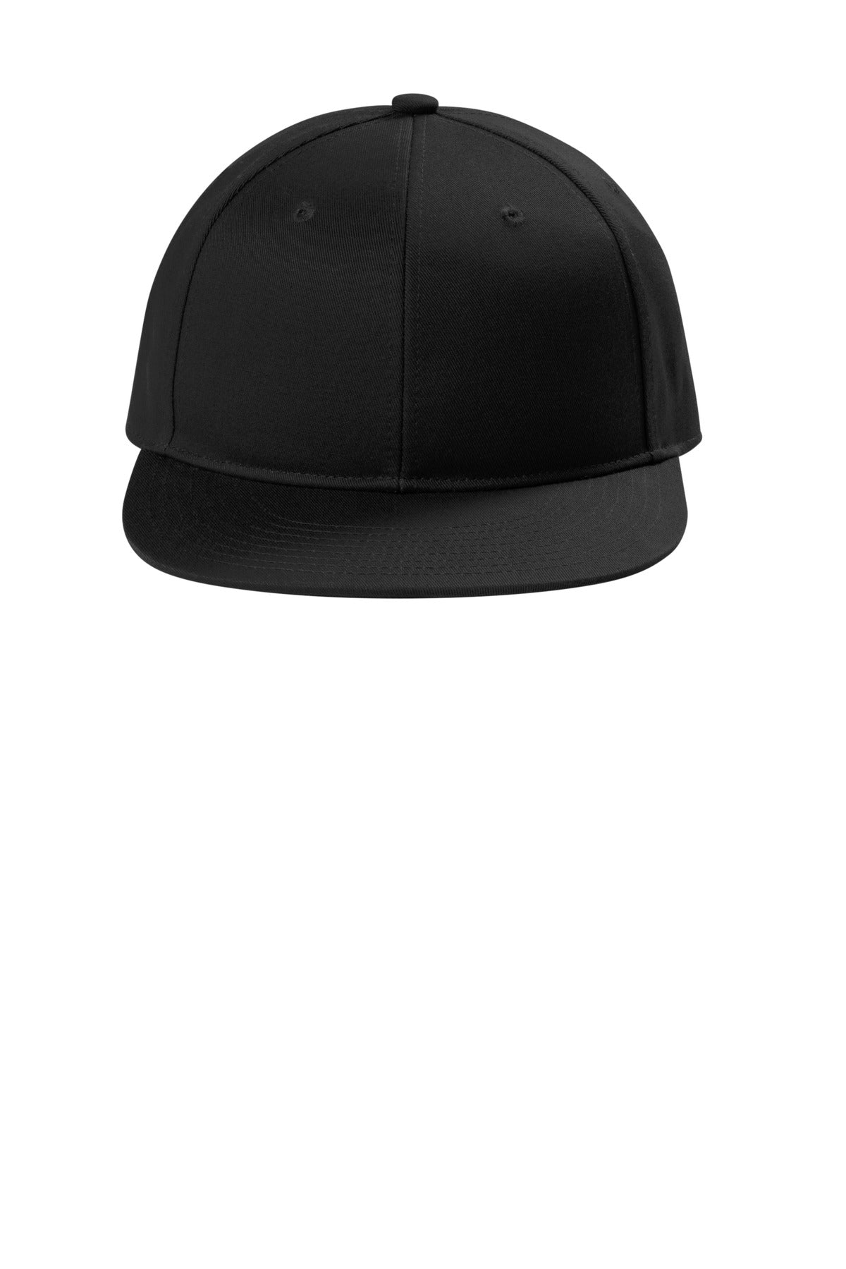 Front View of Black Port Authority Snapback Flat Bill Cap C406