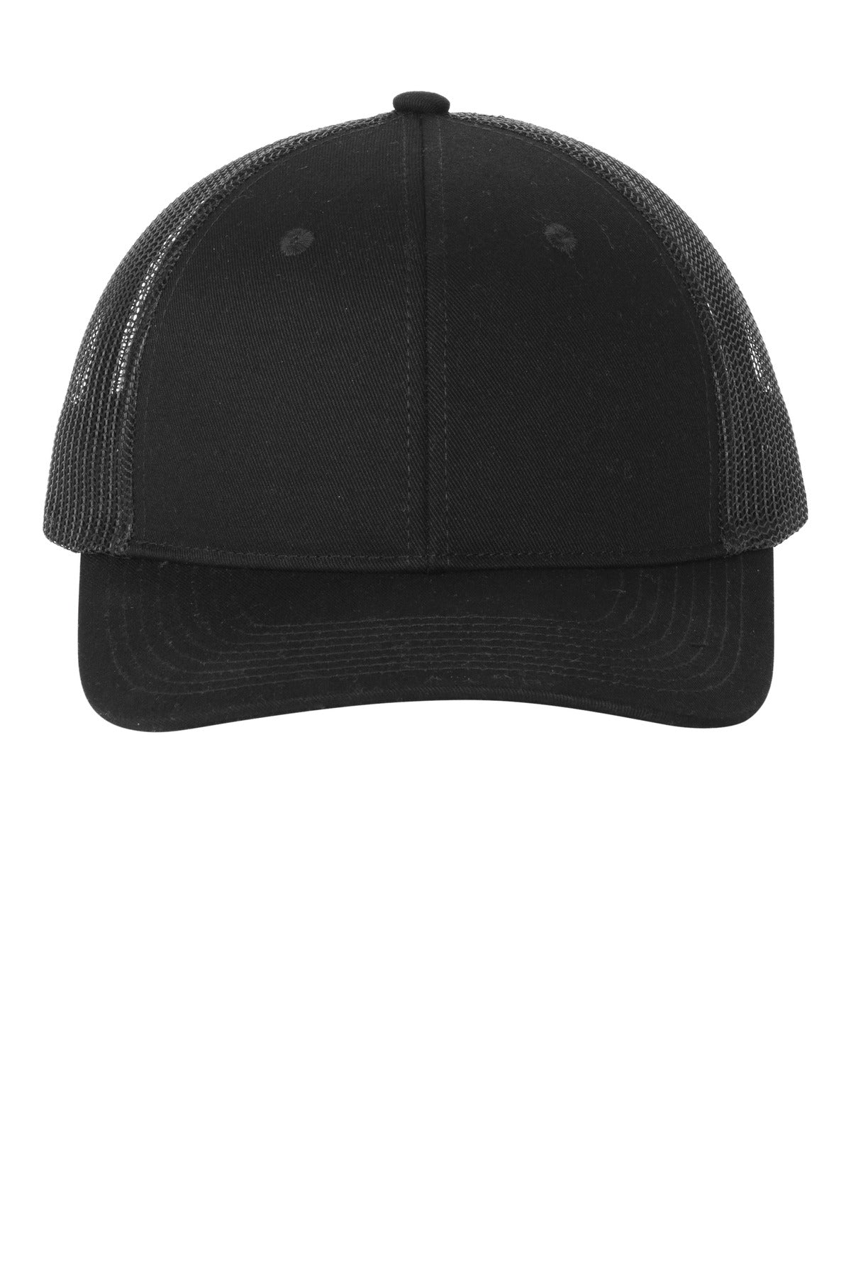 Front View of Black Port Authority Snapback Ponytail Trucker Cap LC401