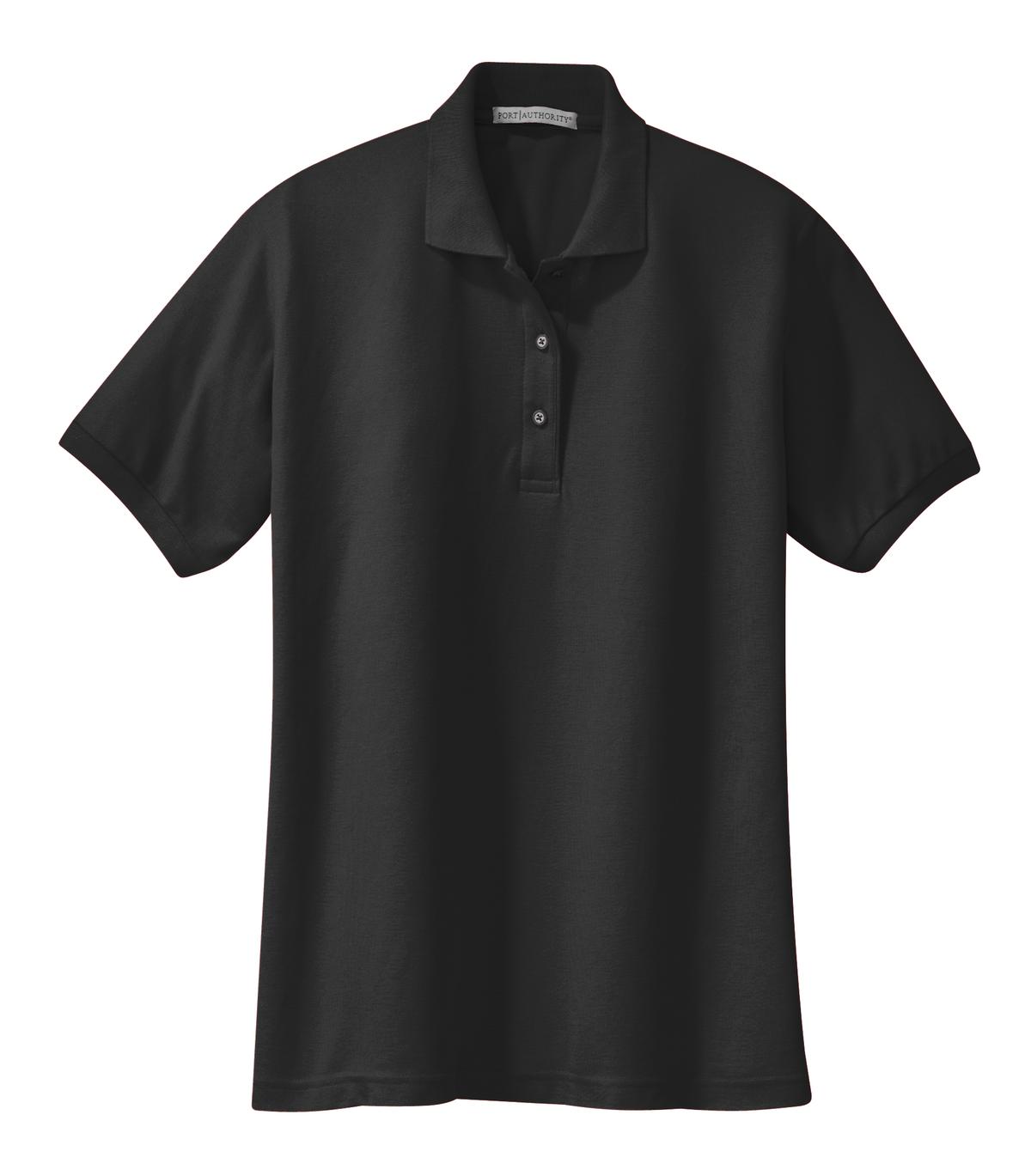 Front View of Black Port Authority Women's Silk Touch Polo. L500