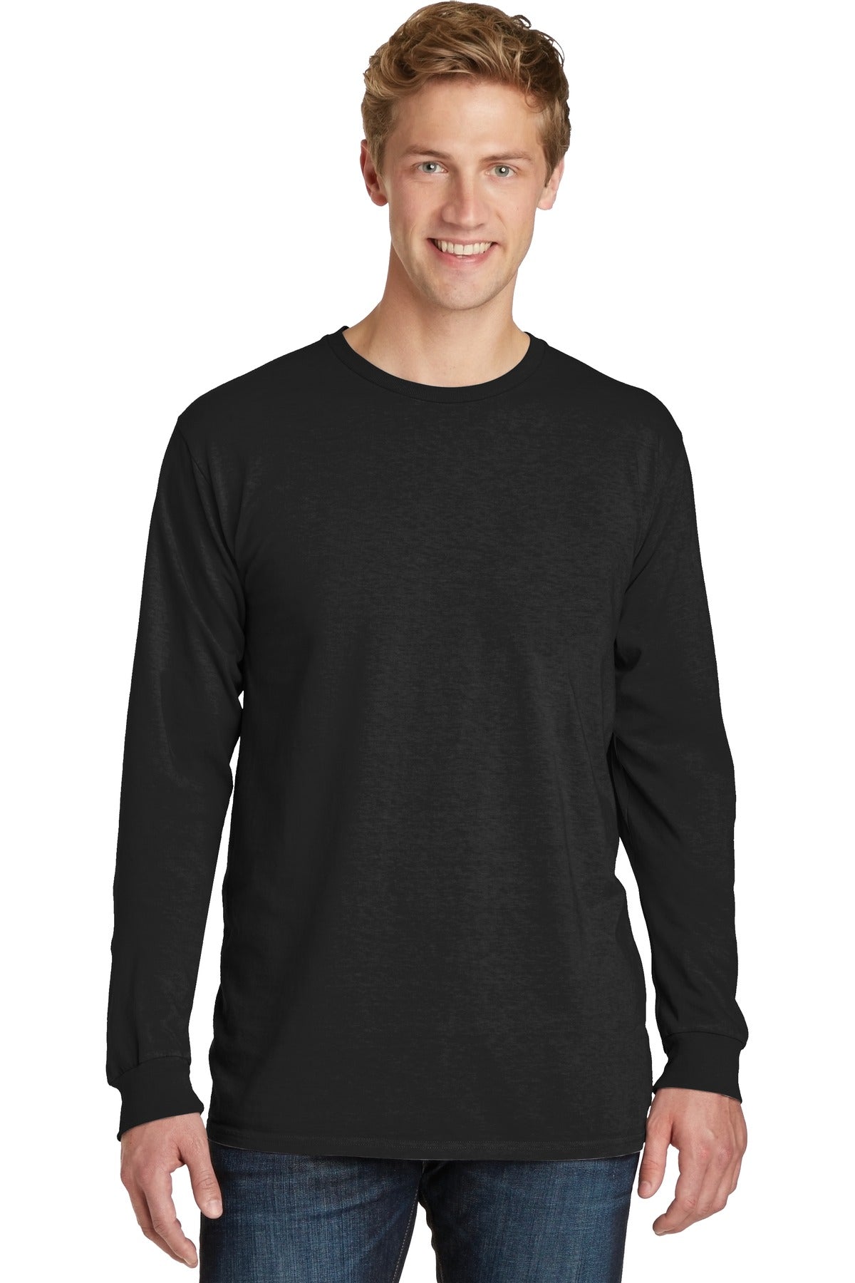 Front View of Black Port & Co Beach Wash Garment-Dyed Long Sleeve Tee PC099LS