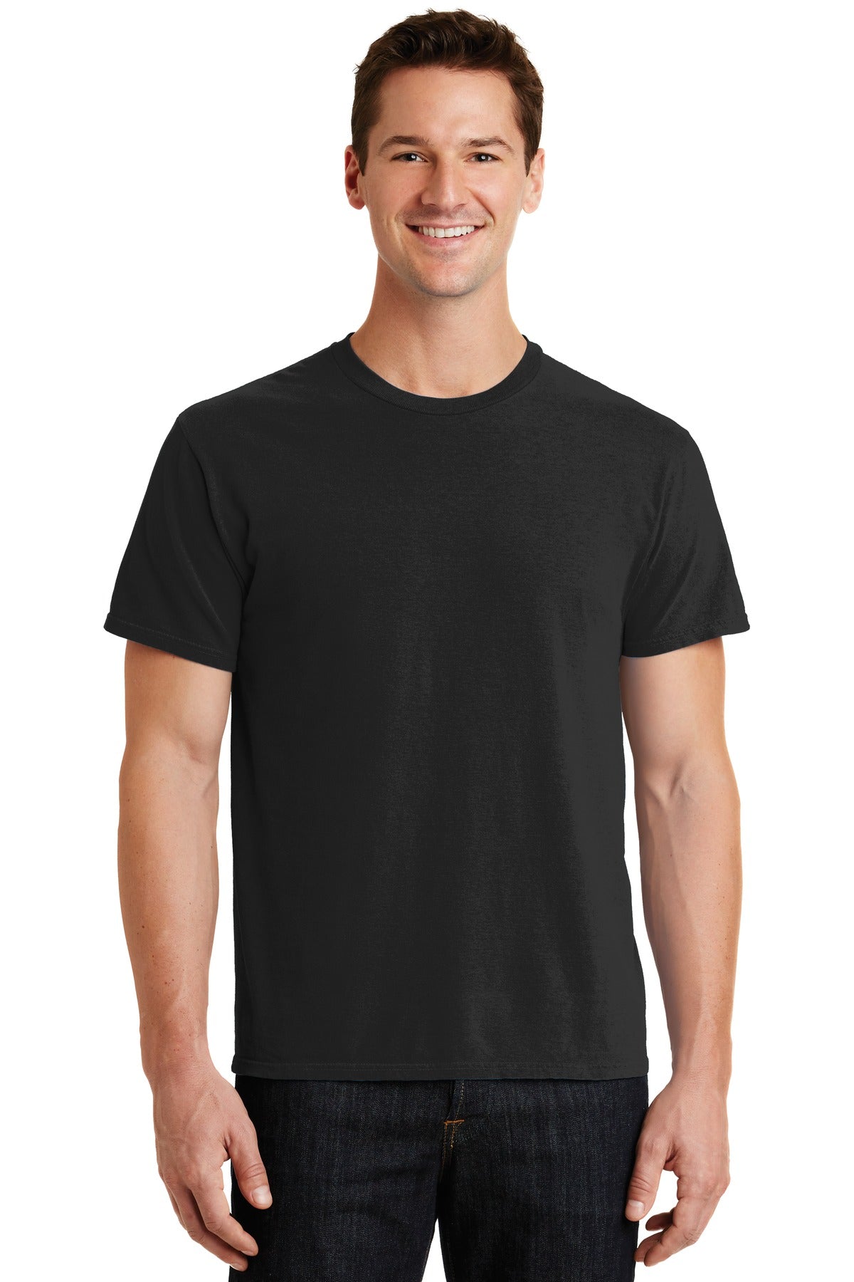 Front View of Black Port & Co Beach Wash Garment-Dyed Tee. PC099