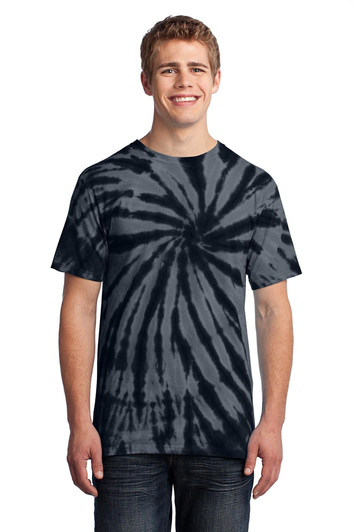 Front View of Black Port & Co Tie-Dye Tee. PC147