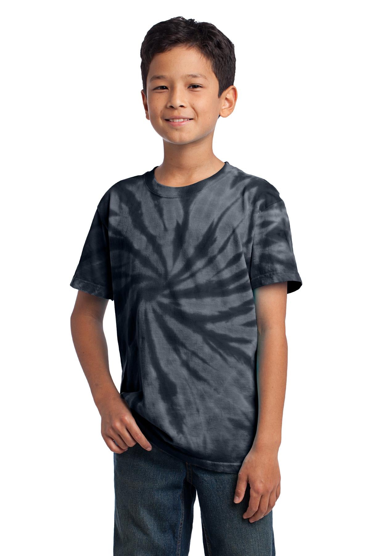 Front View of Black Port & Co Youth Tie-Dye Tee. PC147Y