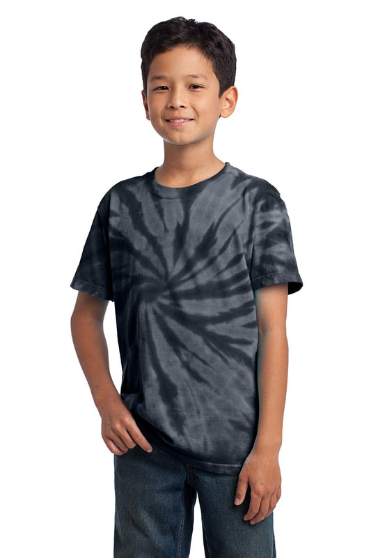Front View of Black Port & Co Youth Tie-Dye Tee. PC147Y