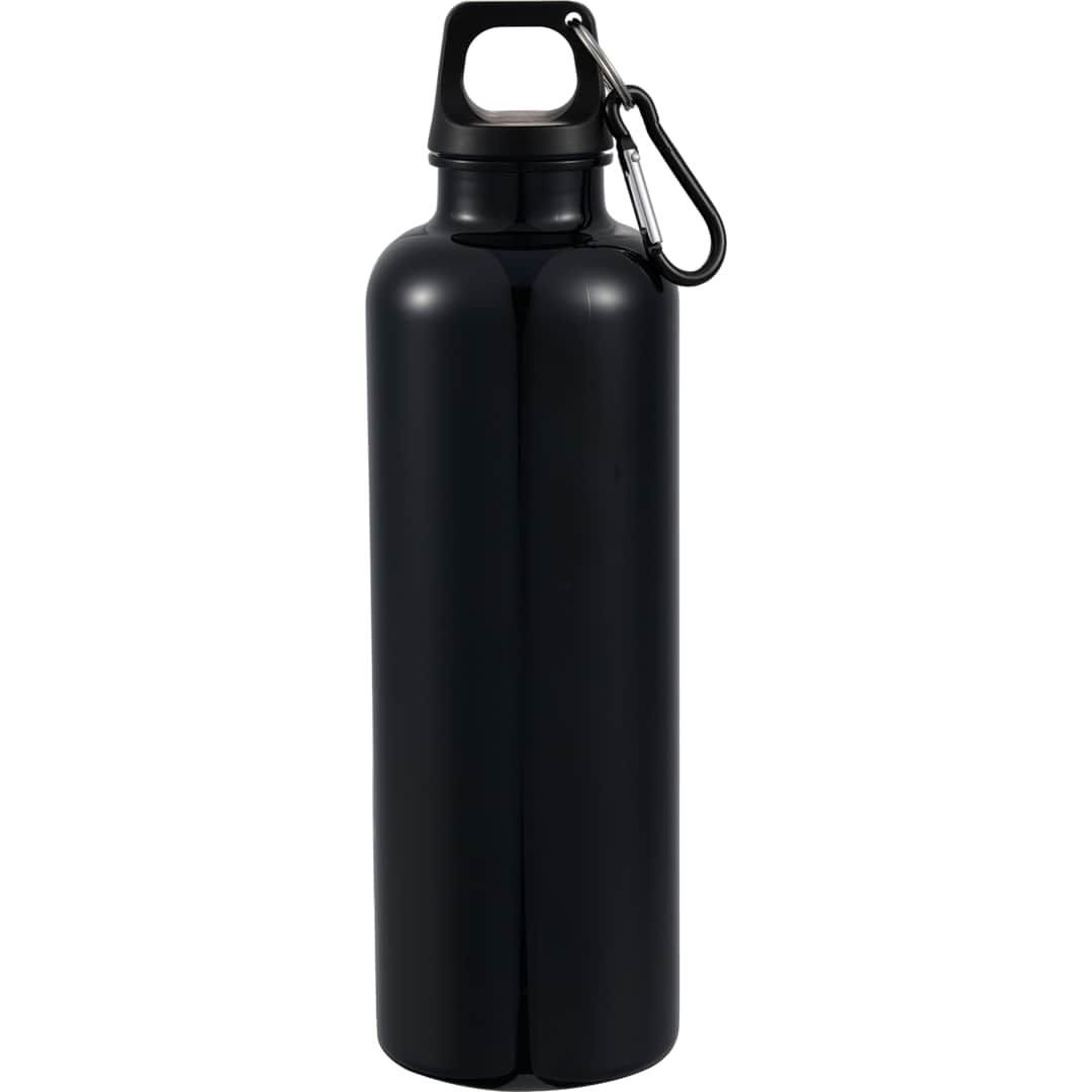 Front View of Black Race 25oz  Recycled Bottle with Carabiner plain
