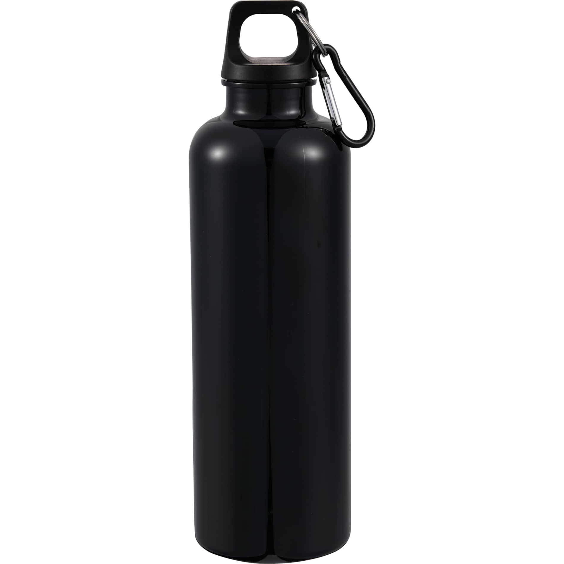 Front View of Black Race 25oz  Recycled Bottle with Carabiner plain
