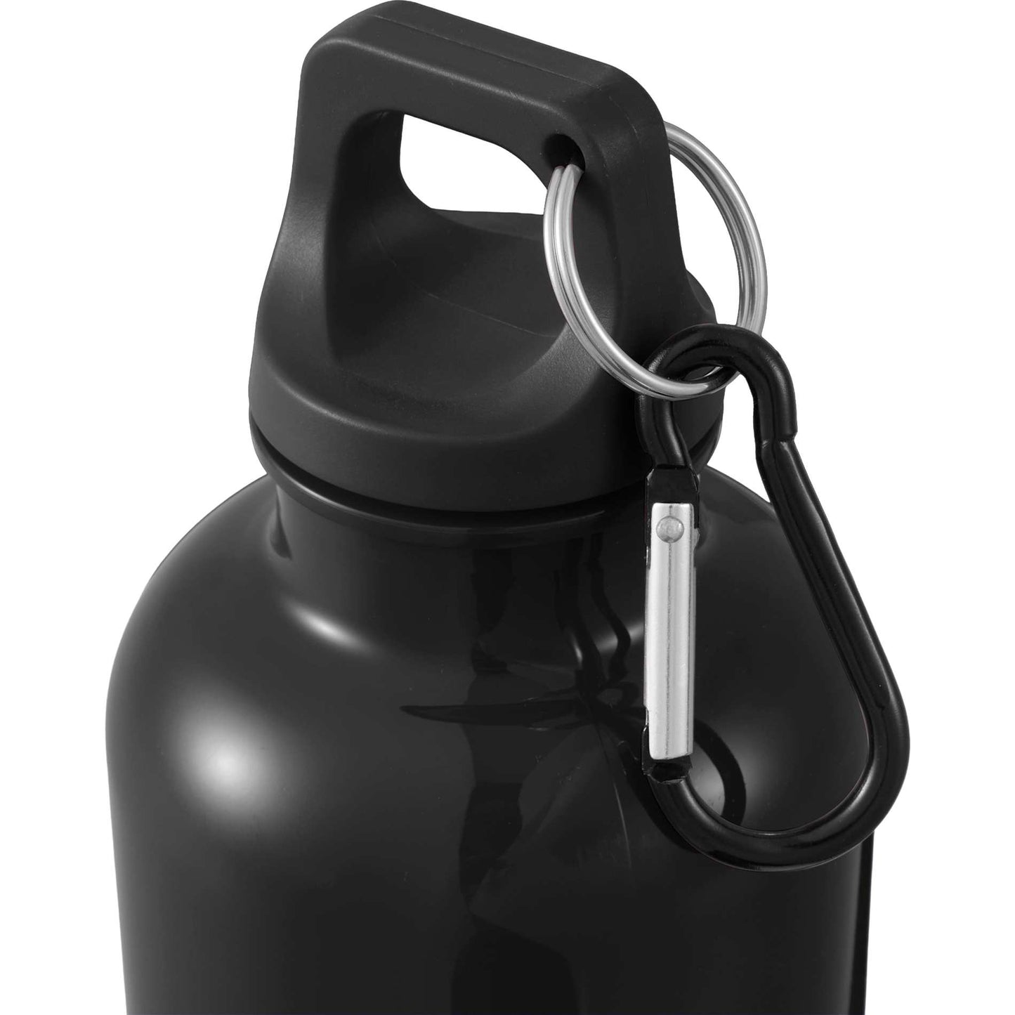 Front View of Black Race 25oz  Recycled Bottle with Carabiner